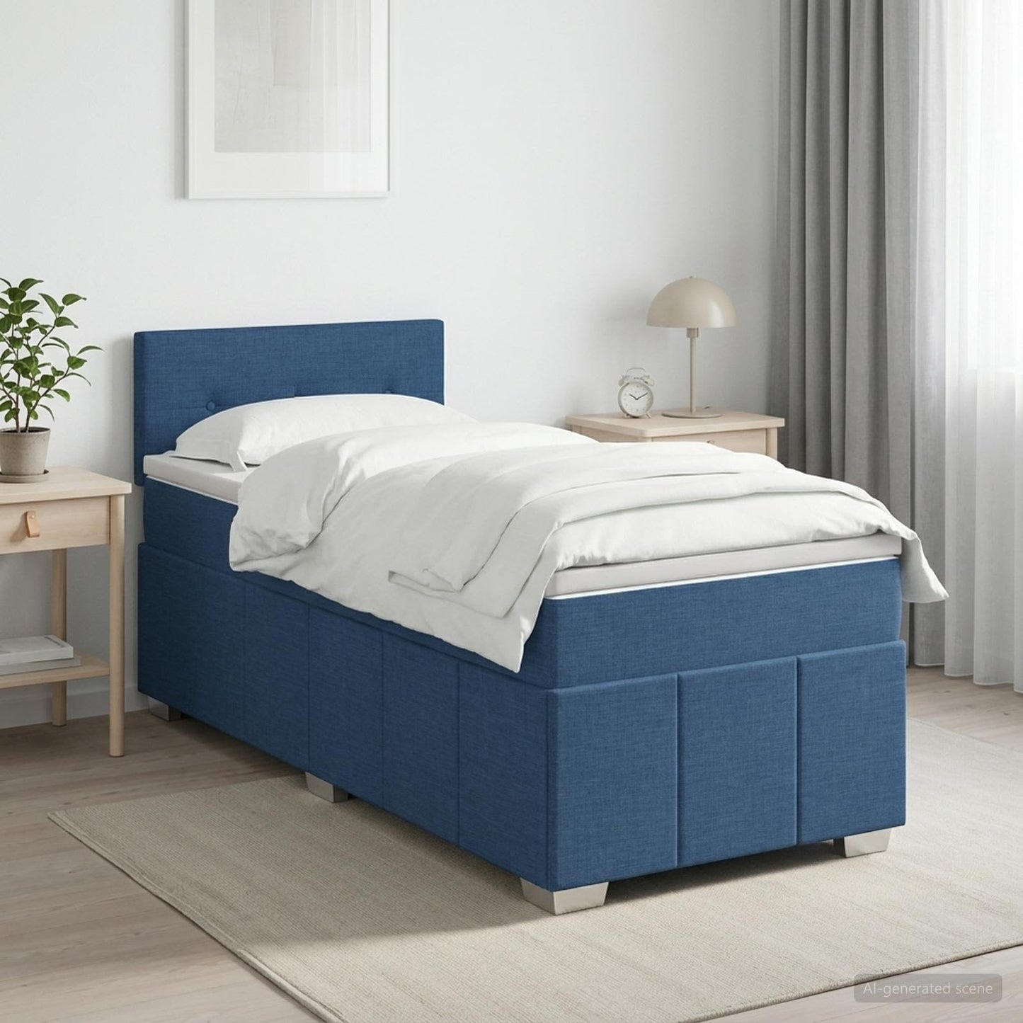 Boxmadras med topmadras med hovedgærde Blå 100 x 200 cm Stof