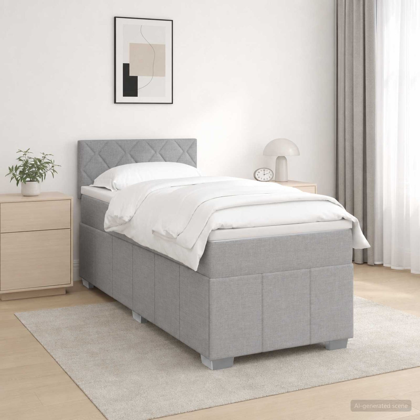 Boxmadras med topmadras Lysegrå 100 x 200 cm Stof