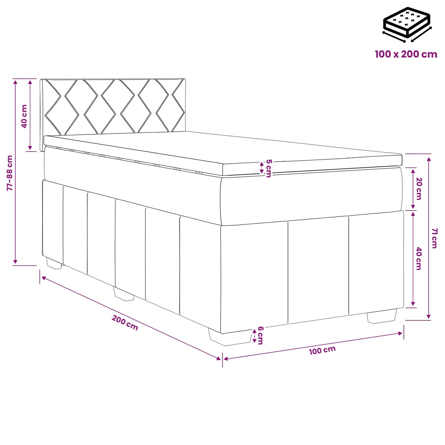 Boxmadras med topmadras Cremefarvet 100 x 200 cm Stof