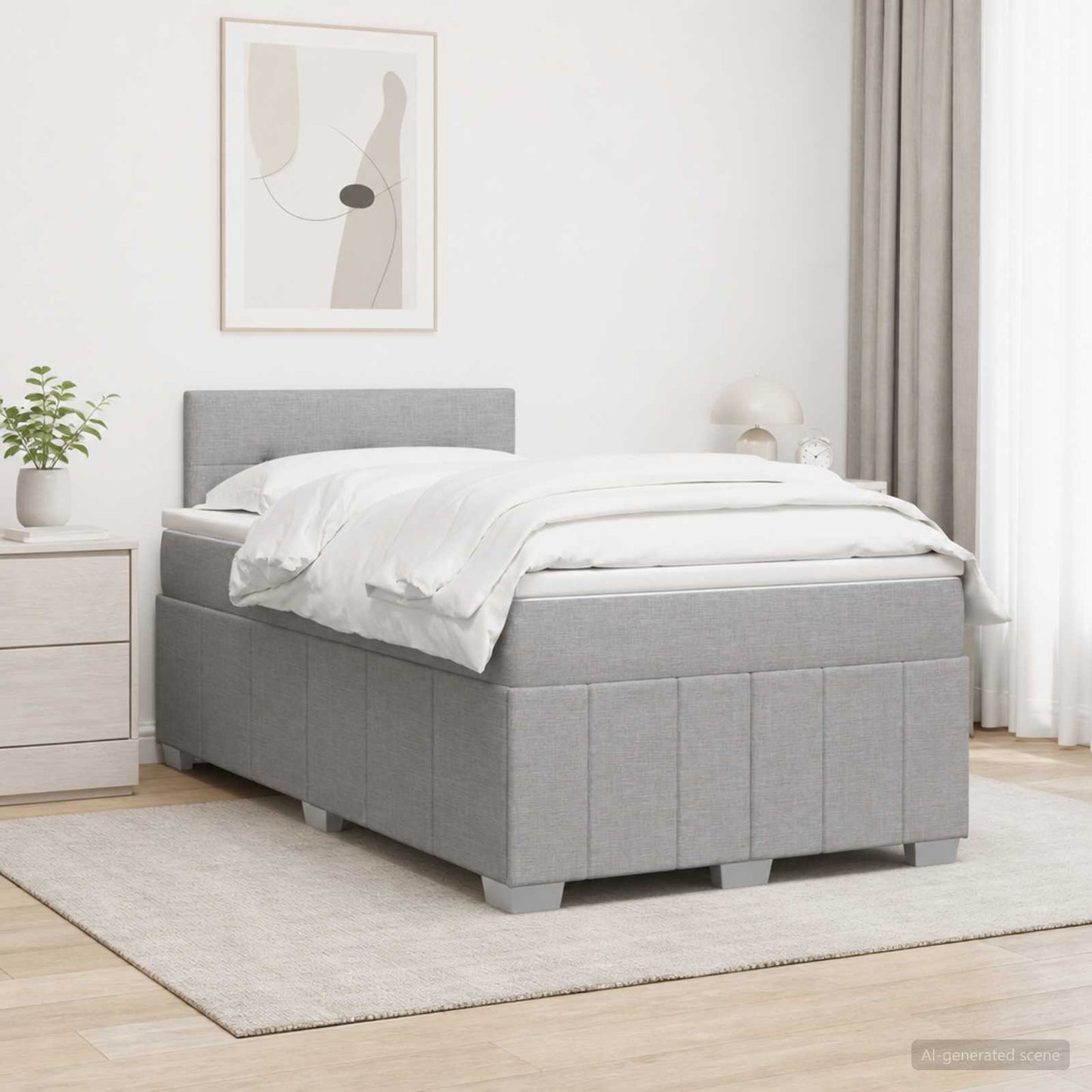 Boxmadras med topmadras Lysegrå 120 x 190 cm Stof
