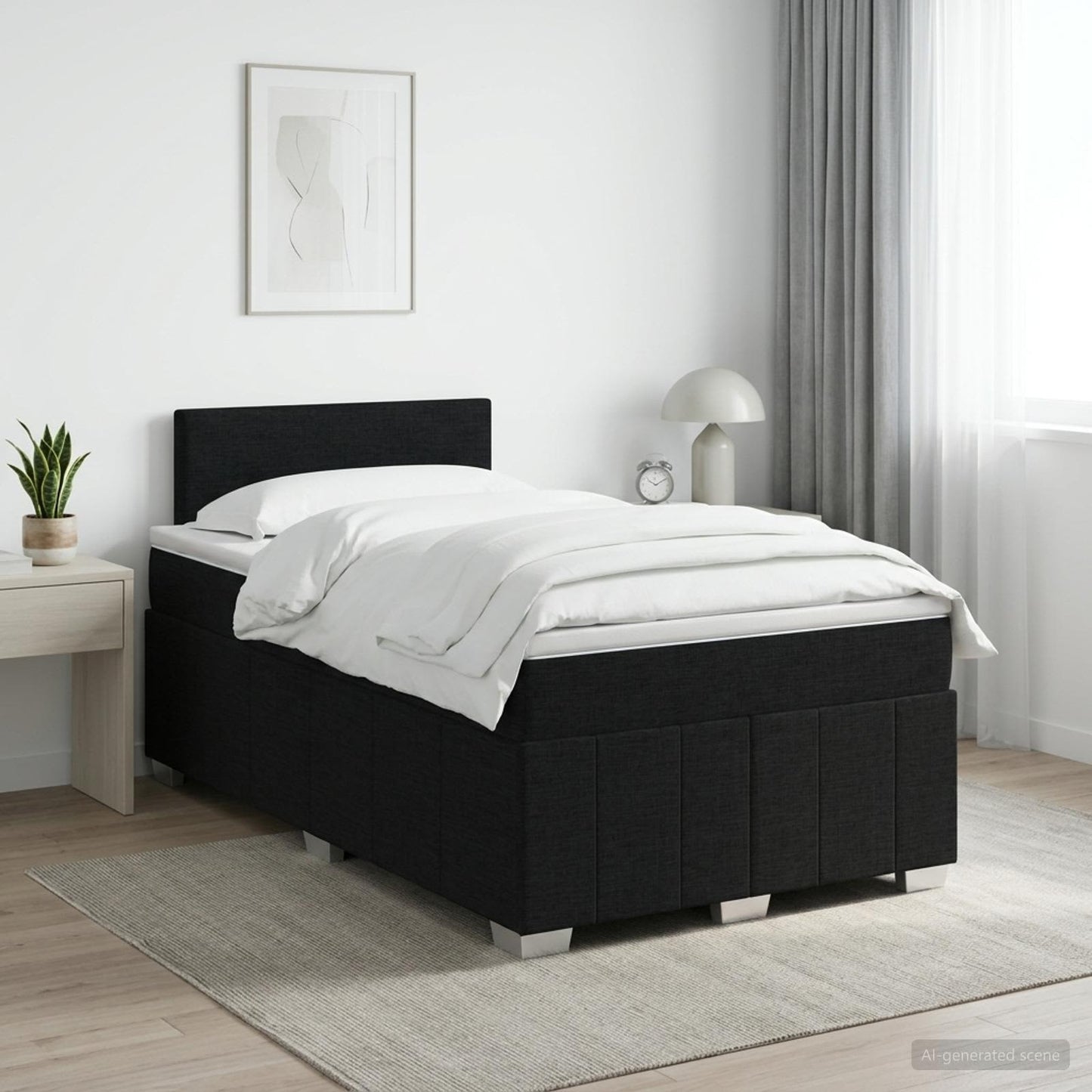 Boxmadras med topmadras med hovedgærde Sort 120 x 190 cm Stof