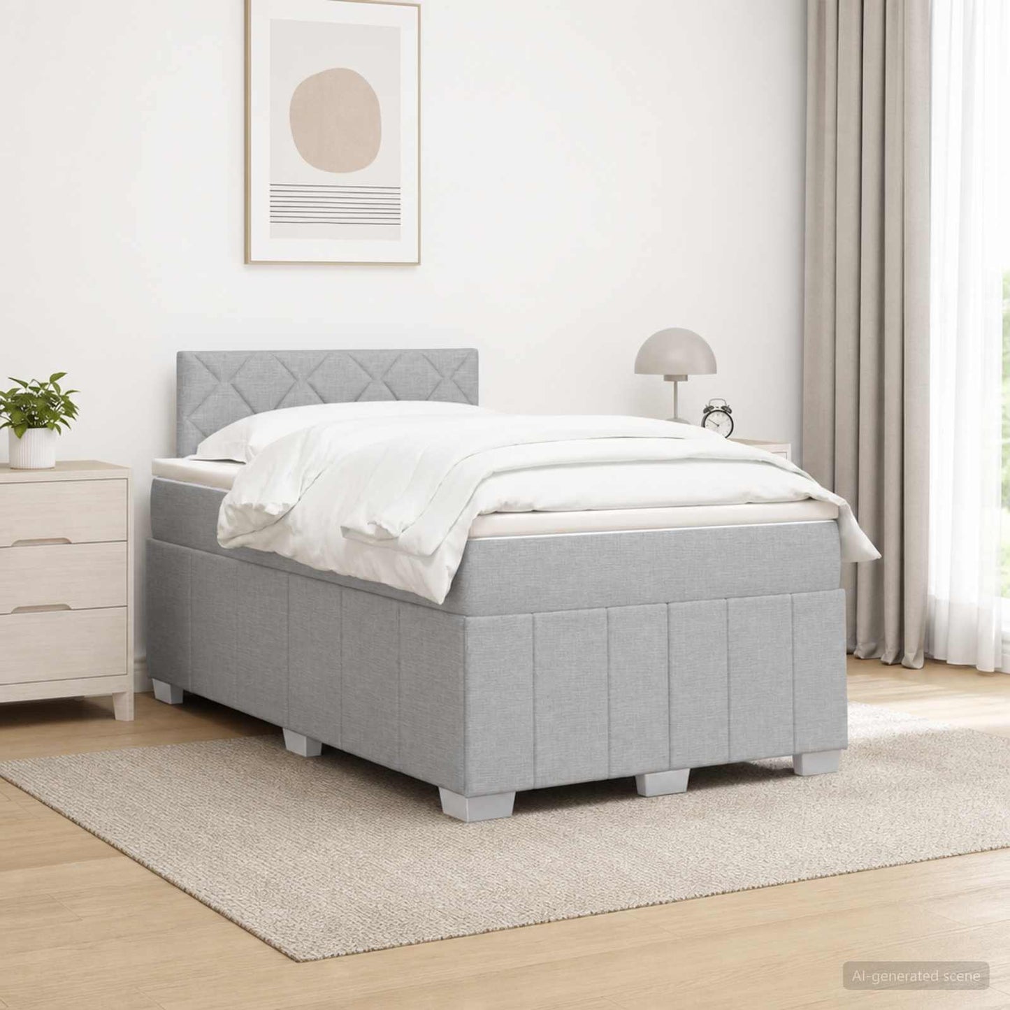 Boxmadras med topmadras Lysegrå 120 x 190 cm Stof