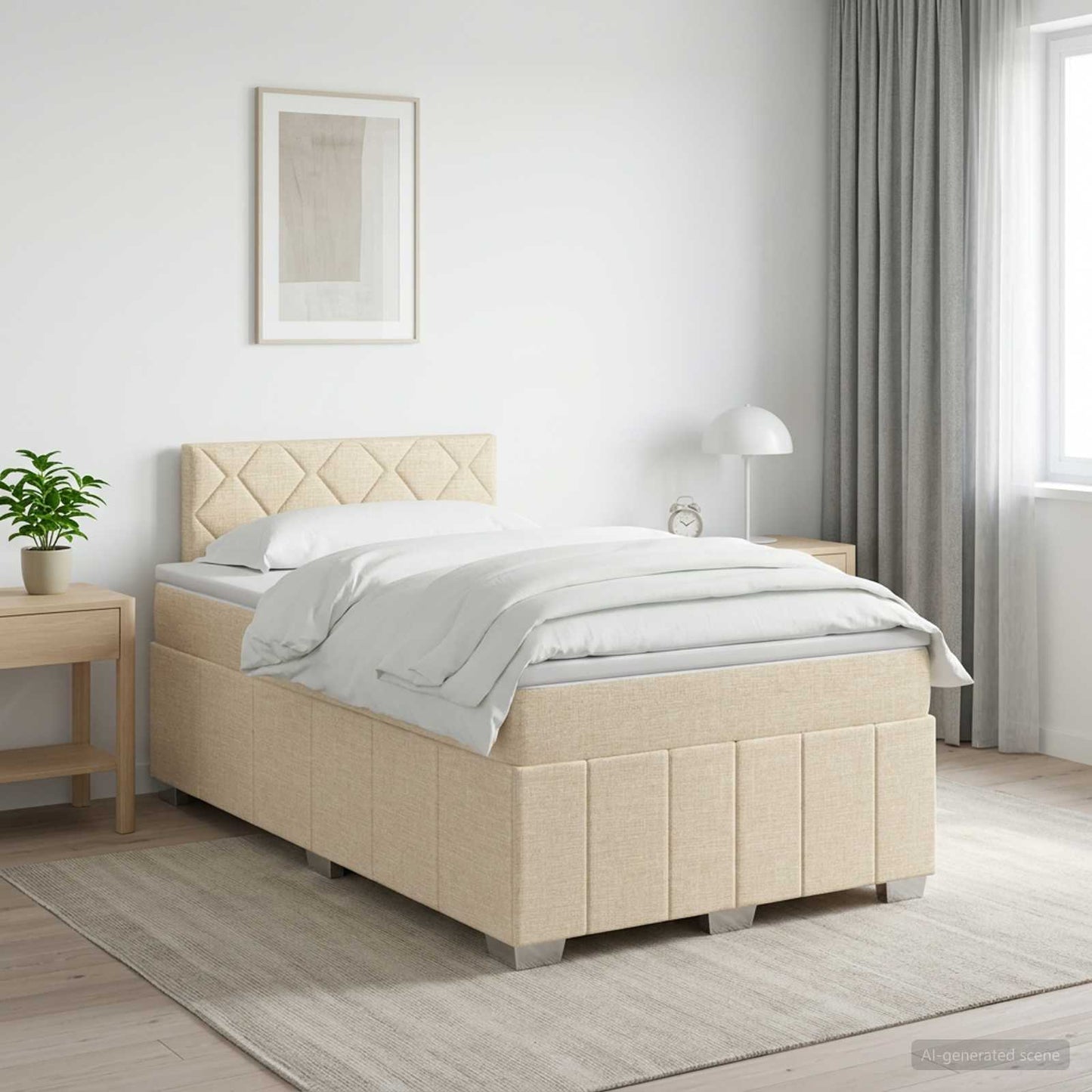 Boxmadras med topmadras Cremefarvet 120 x 200 cm Stof