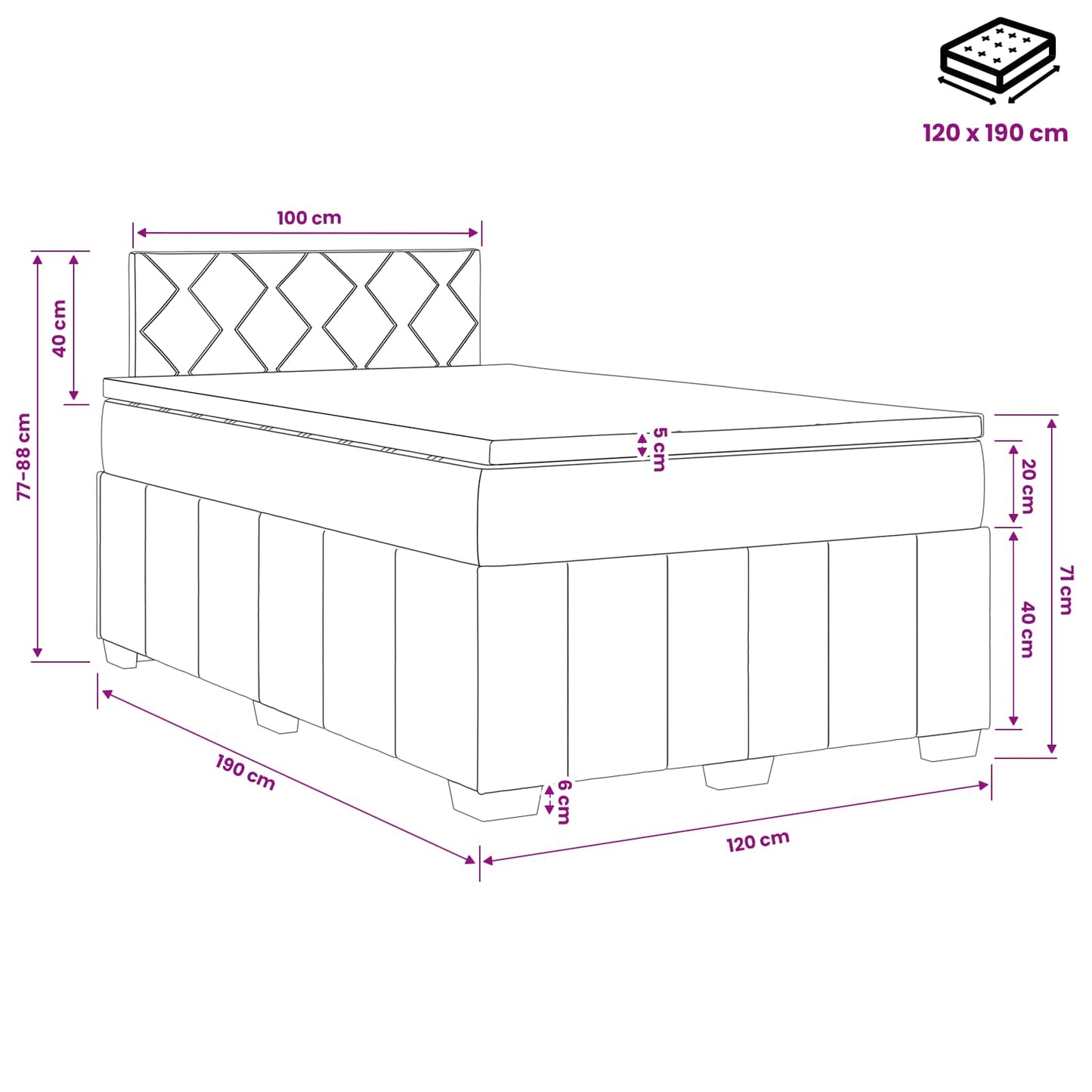 Boxmadras med topmadras Cremefarvet 120 x 190 cm Stof