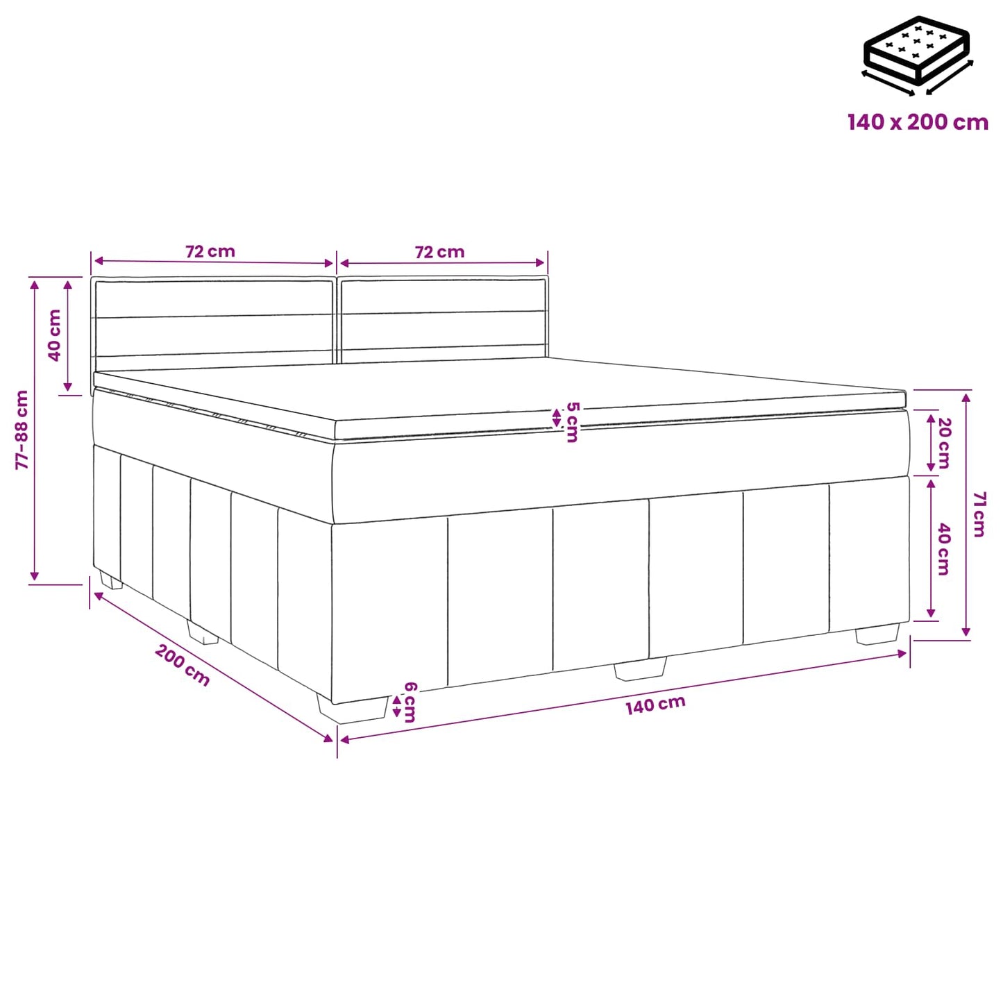Boxmadras med topmadras Mørk Brun 140 x 200 cm Stof