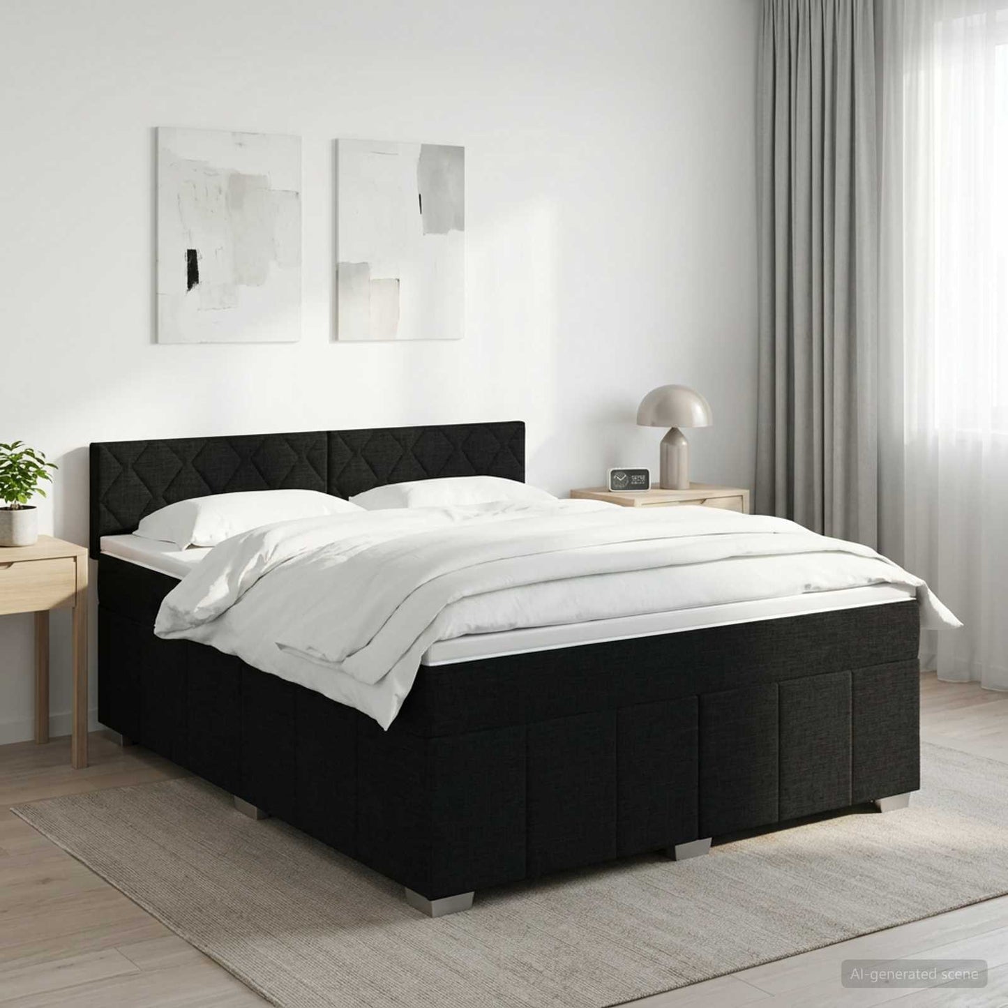 Boxmadras med topmadras med hovedgærde Sort 140 x 190 cm Stof