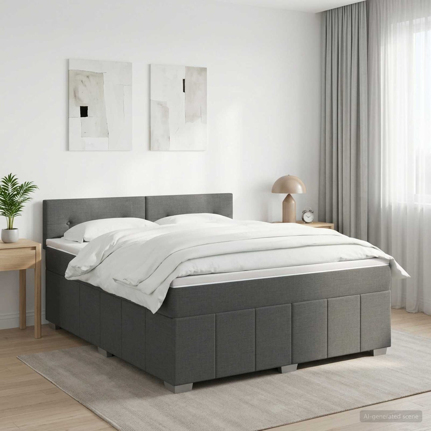 Boxmadras med topmadras Mørkegrå 180 x 200 cm Stof
