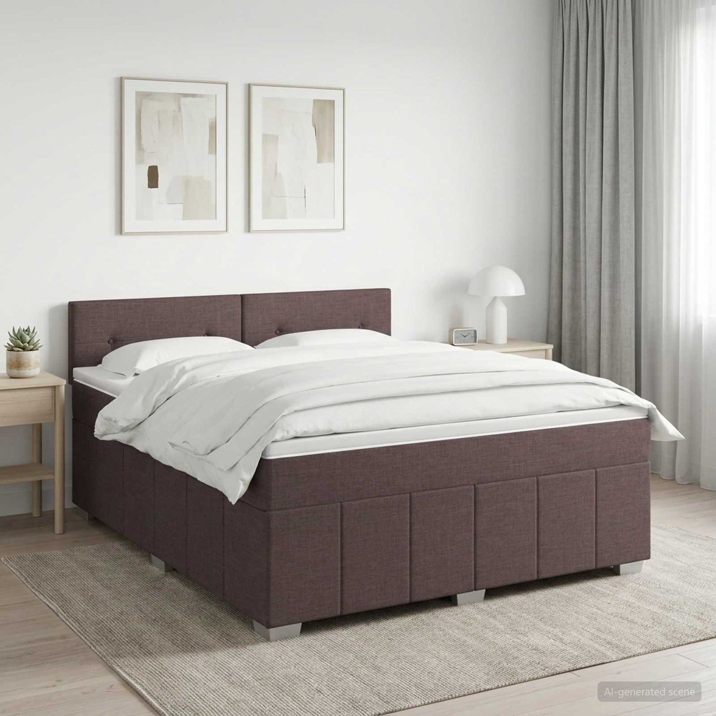 Boxmadras med topmadras Mørk Brun 180 x 200 cm Stof