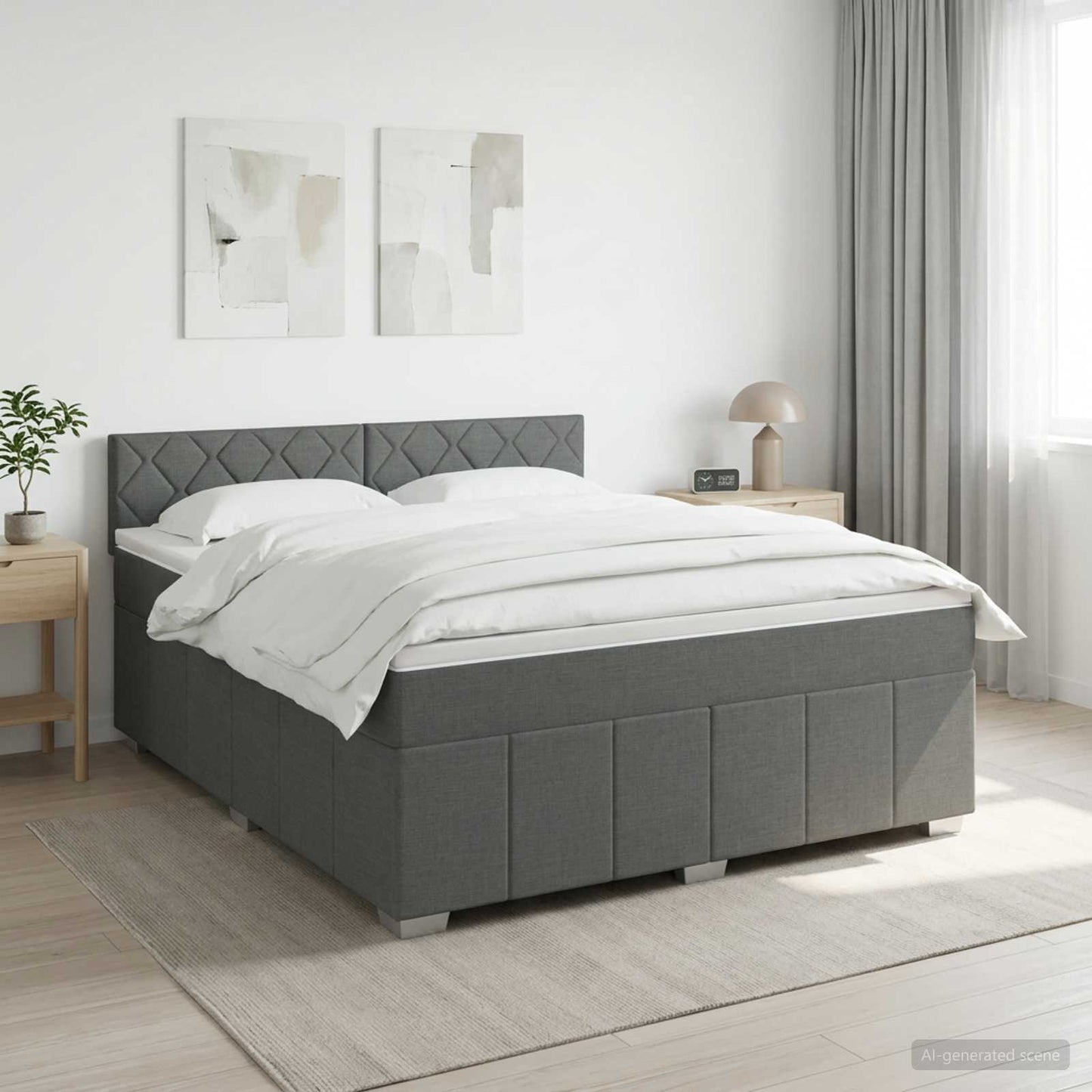 Boxmadras med topmadras Mørkegrå 180 x 200 cm Stof