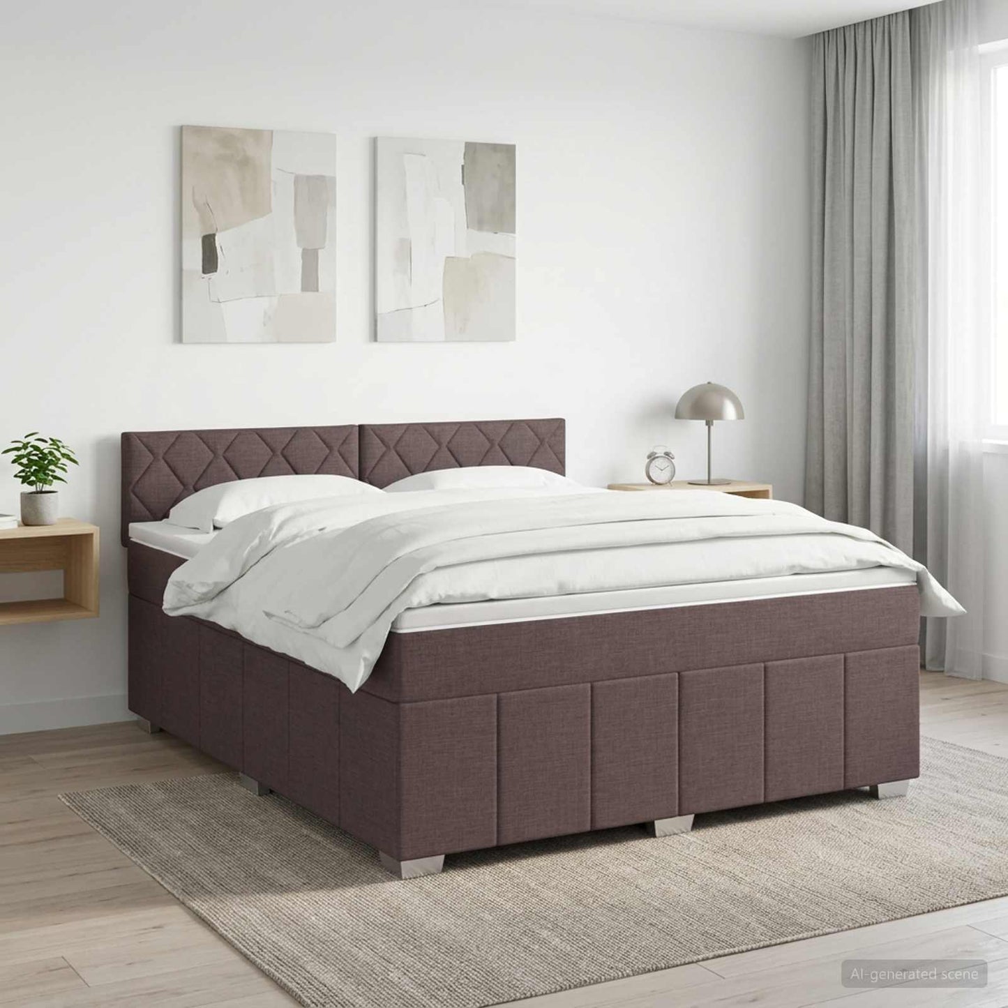 Boxmadras med topmadras Mørk Brun 160 x 200 cm Stof