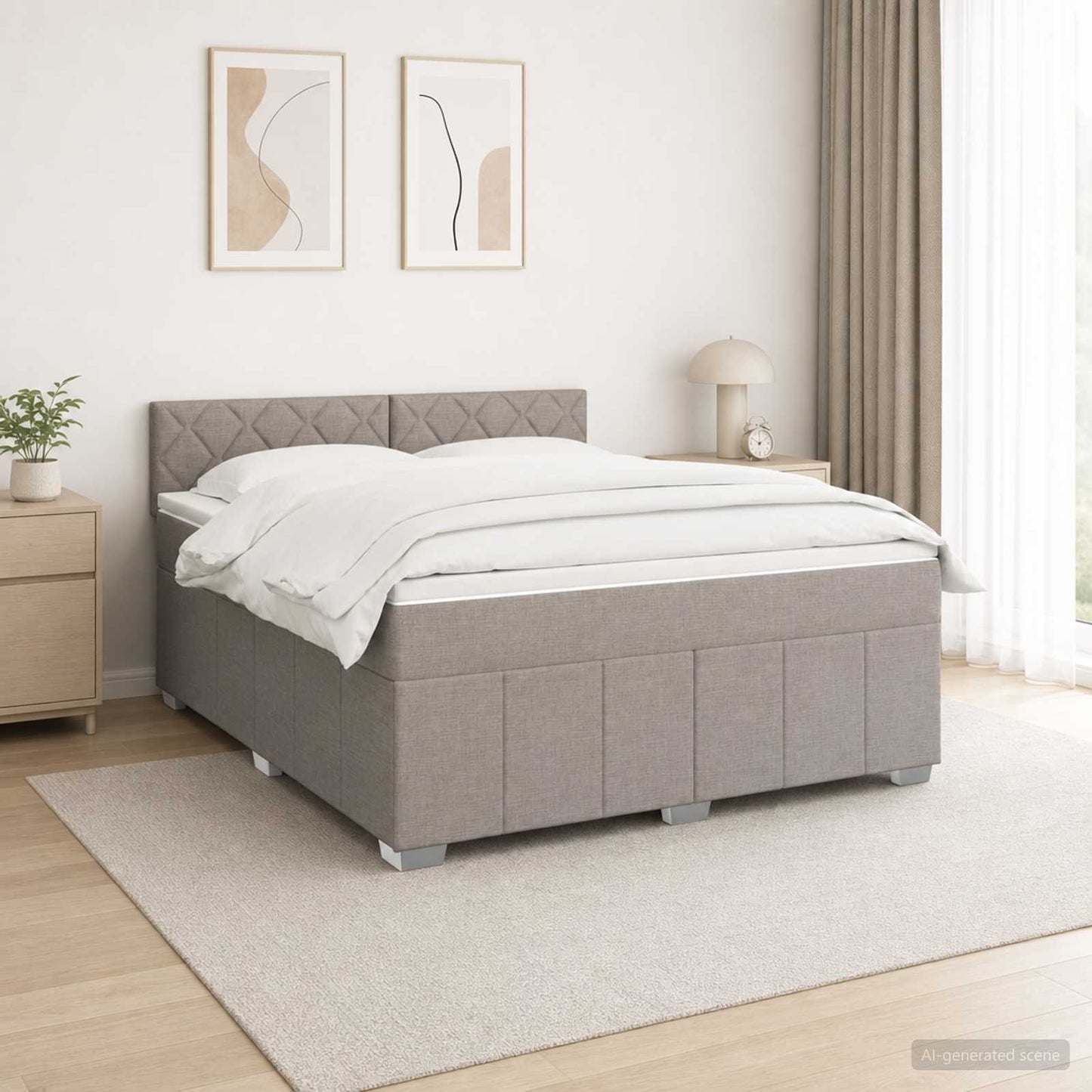 Boxmadras med topmadras Gråbrun 140 x 190 cm Stof