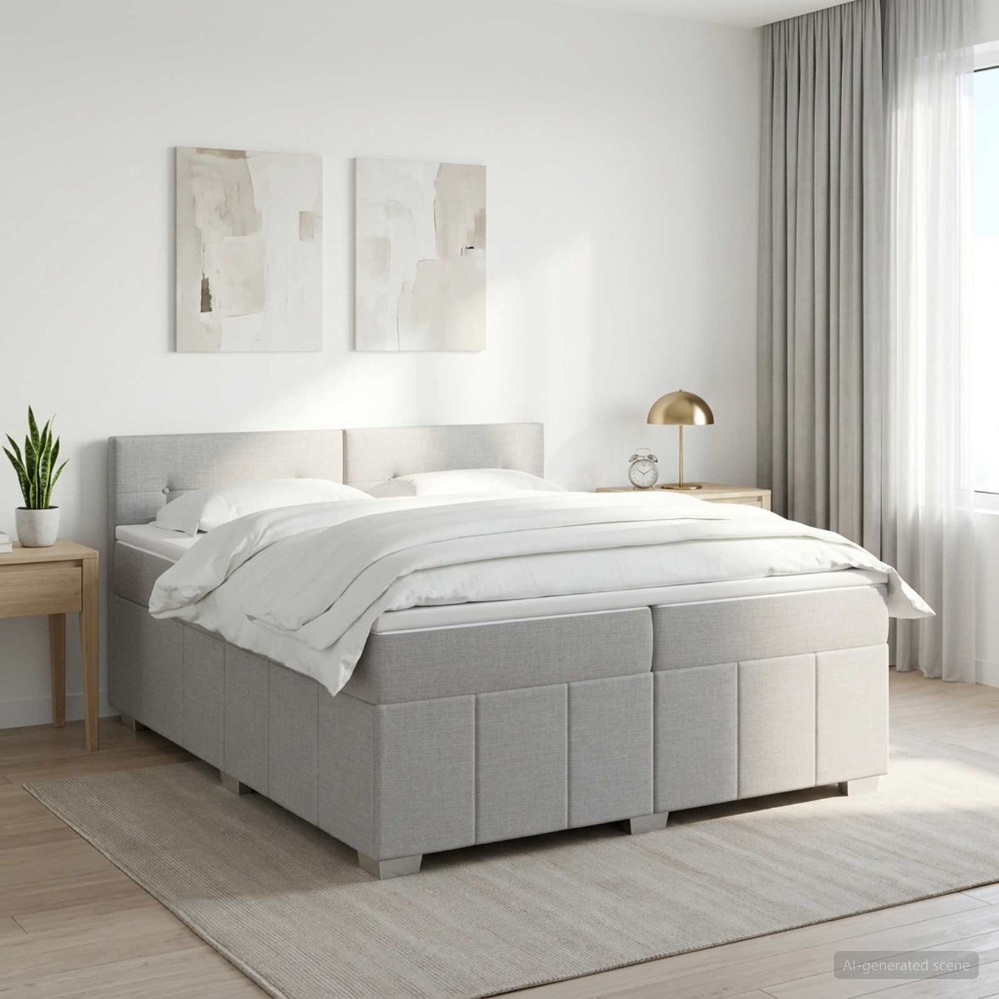 Boxmadras med topmadras Lysegrå 200 x 200 cm Stof