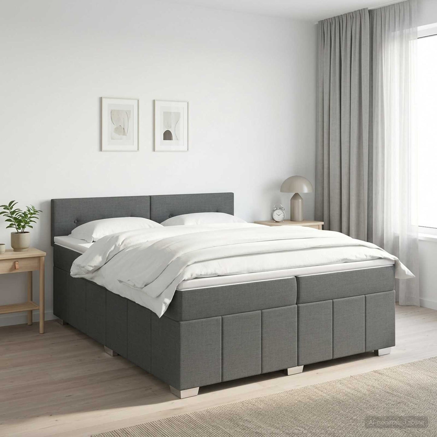Boxmadras med topmadras Mørkegrå 200 x 200 cm Stof