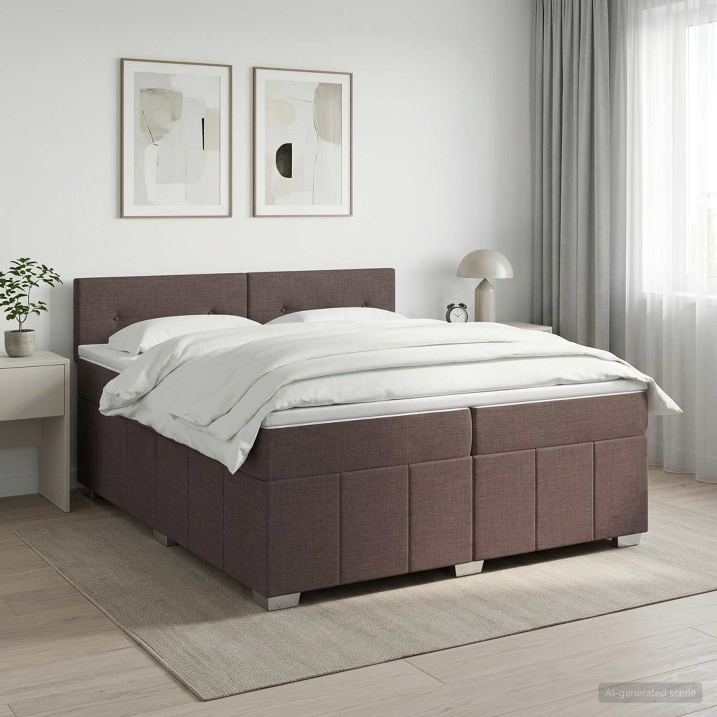 Boxmadras med topmadras Mørk Brun 200 x 200 cm Stof
