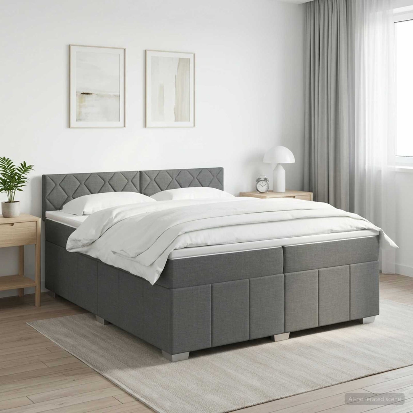 Boxmadras med topmadras Mørkegrå 200 x 200 cm Stof