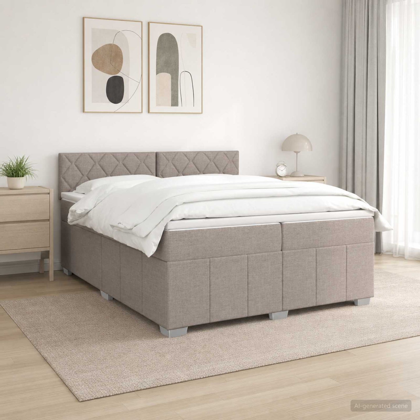 Boxmadras med topmadras Gråbrun 200 x 200 cm Stof