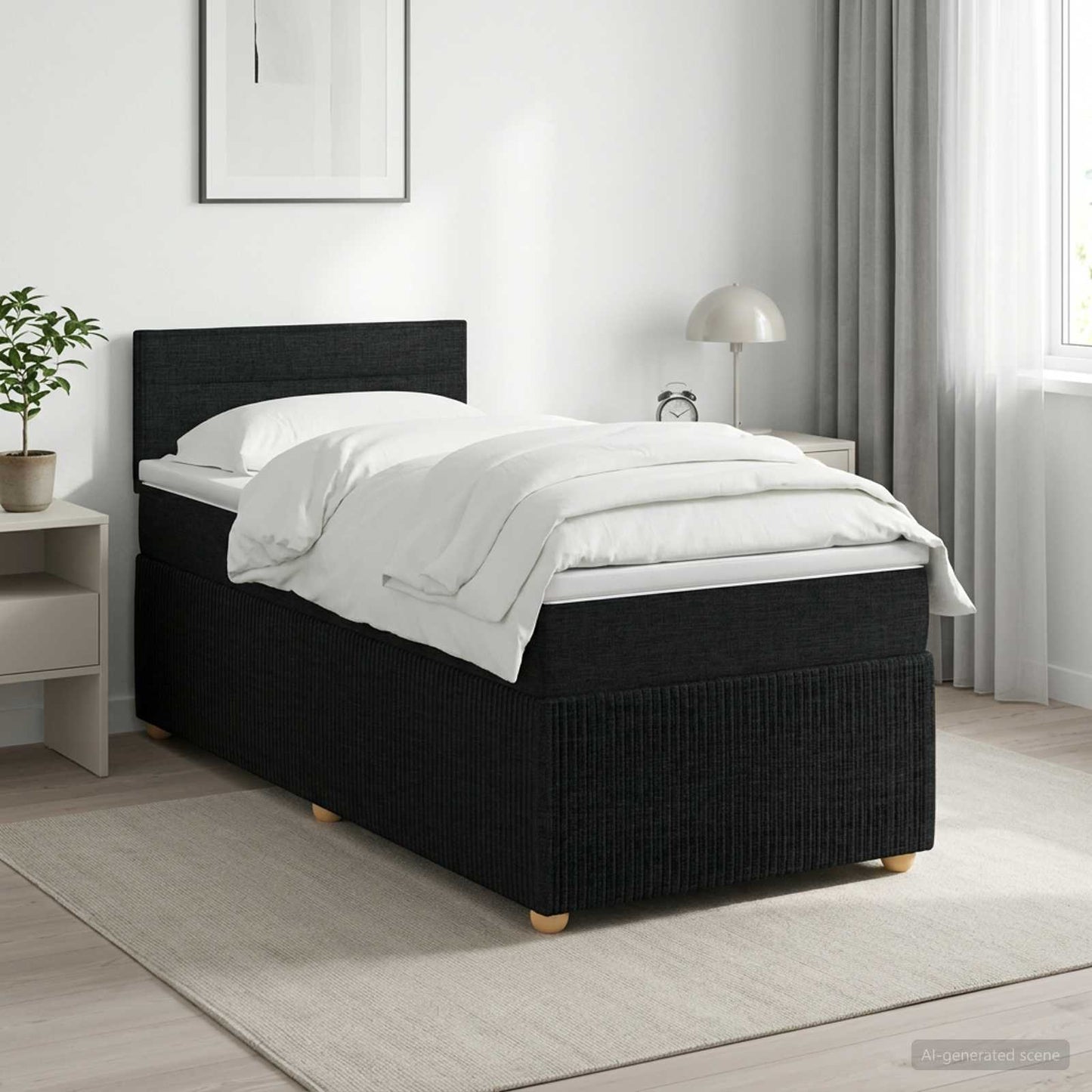Boxmadras med topmadras med hovedgærde Sort 90 x 200 cm Stof