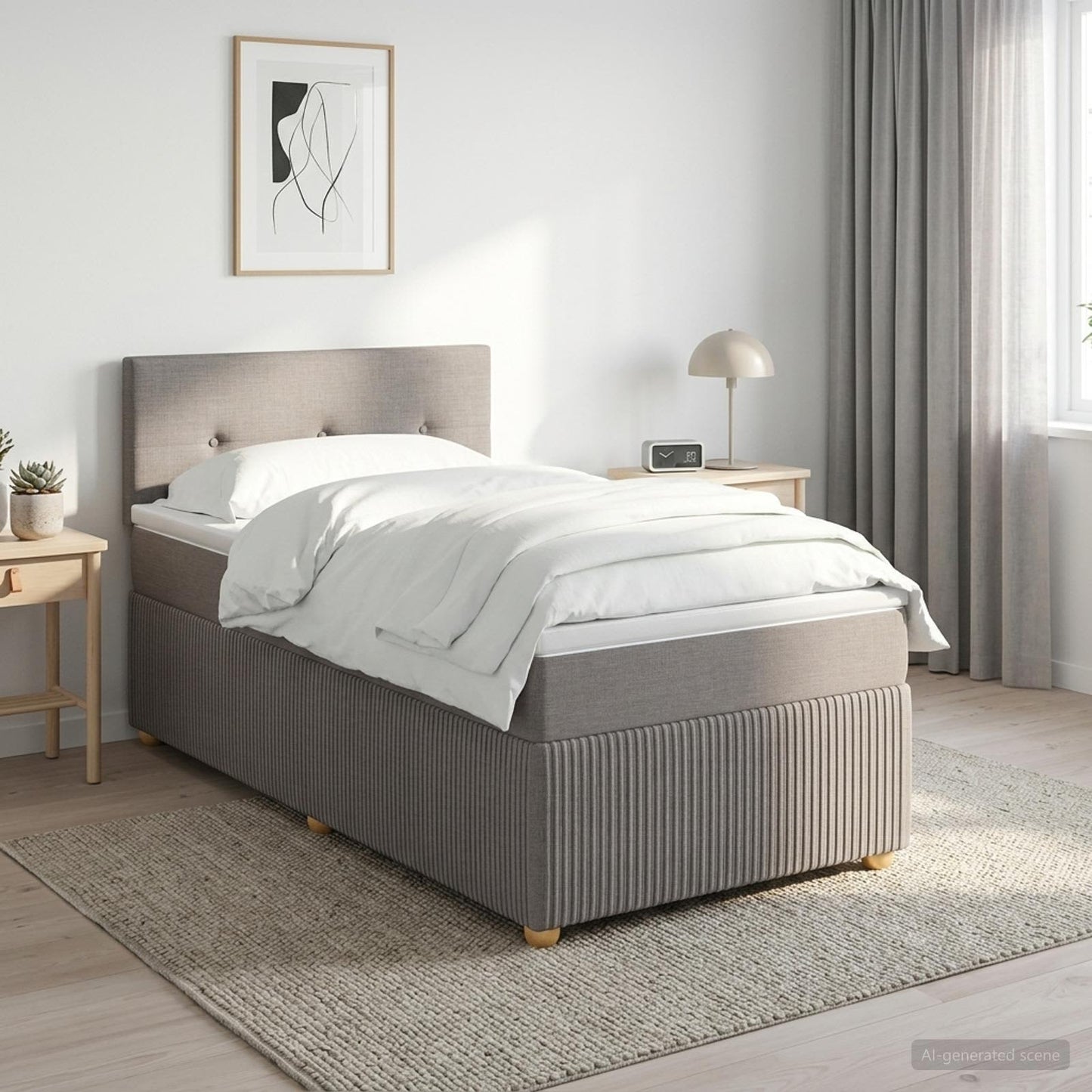 Boxmadras med topmadras med hovedgærde Gråbrun 80 x 200 cm Stof