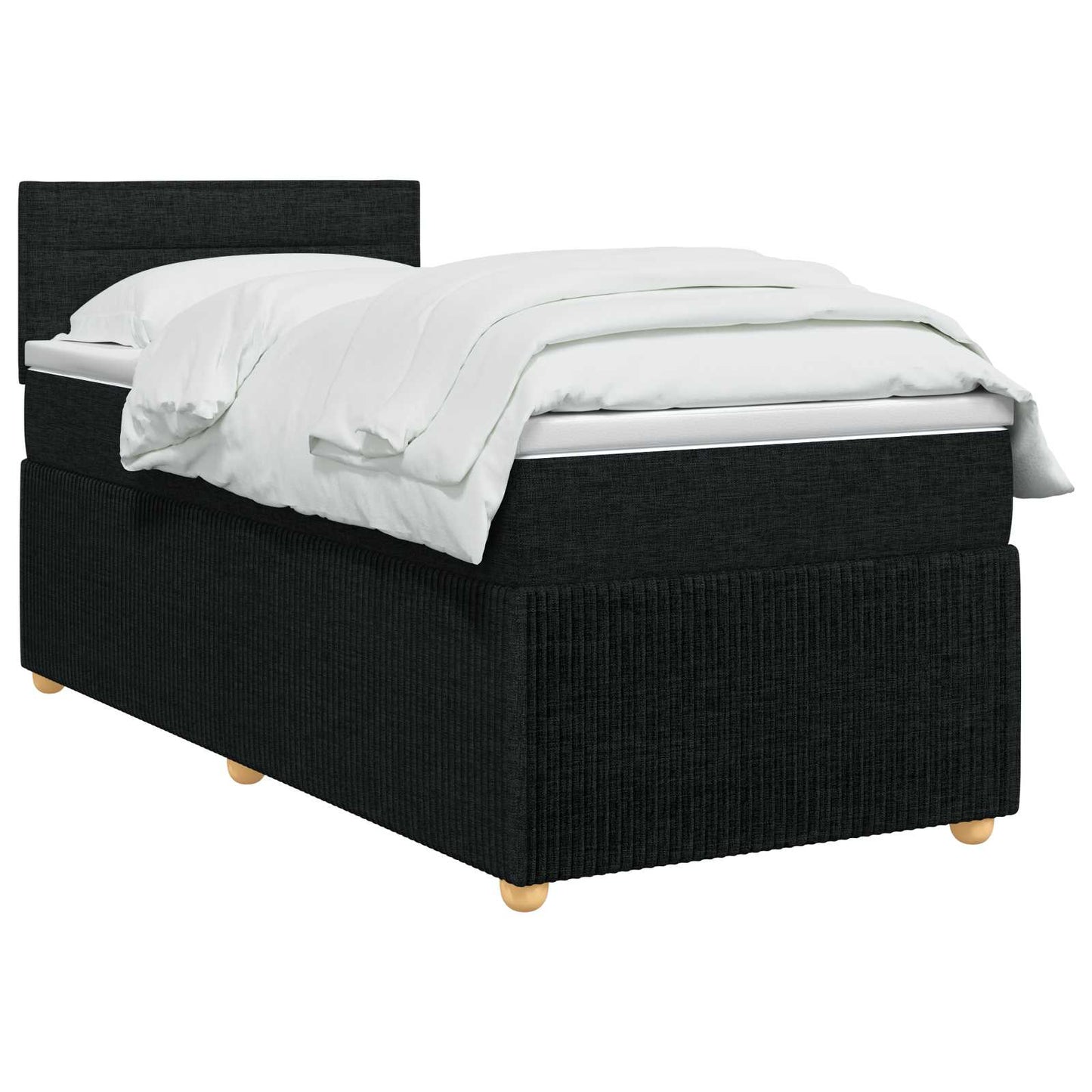 Boxmadras med topmadras med hovedgærde Sort 90 x 200 cm Stof