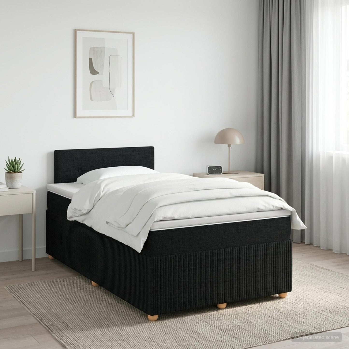 Boxmadras med topmadras med hovedgærde Sort 120 x 190 cm Stof