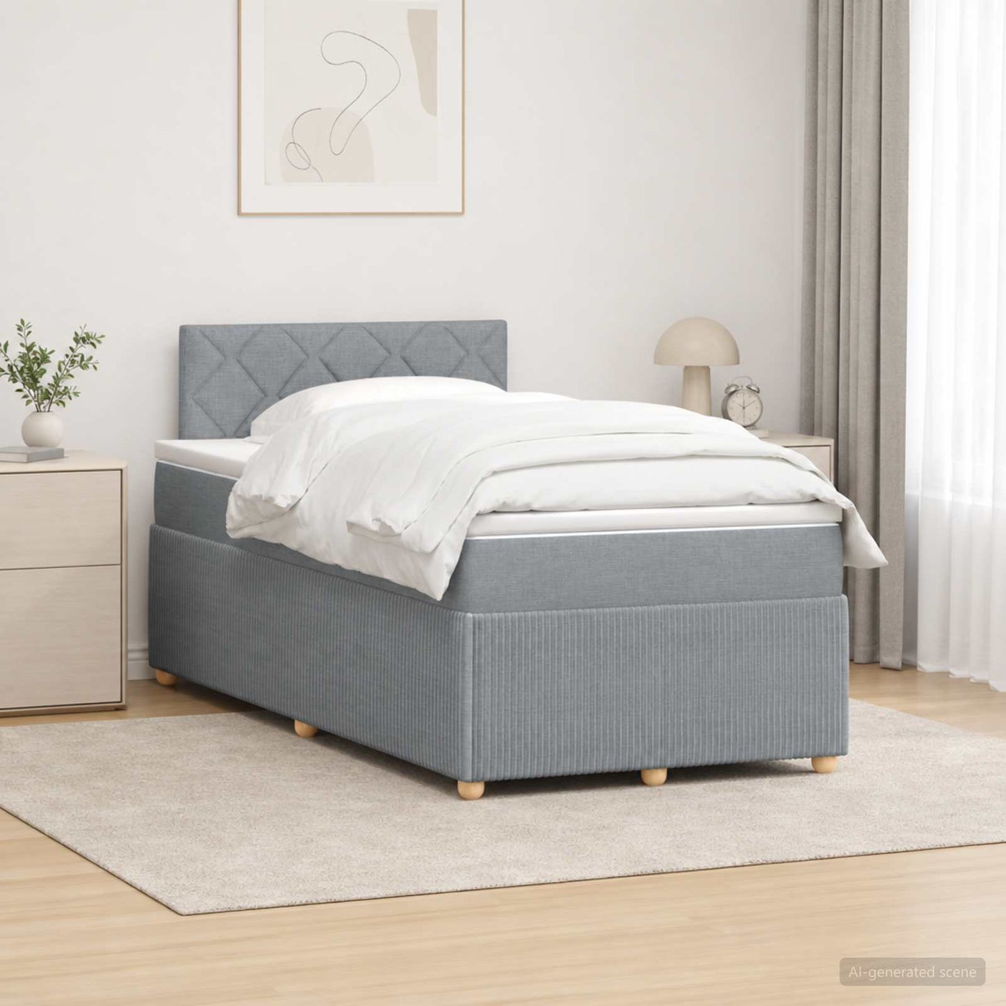 Boxmadras med topmadras Lysegrå 120 x 190 cm Stof