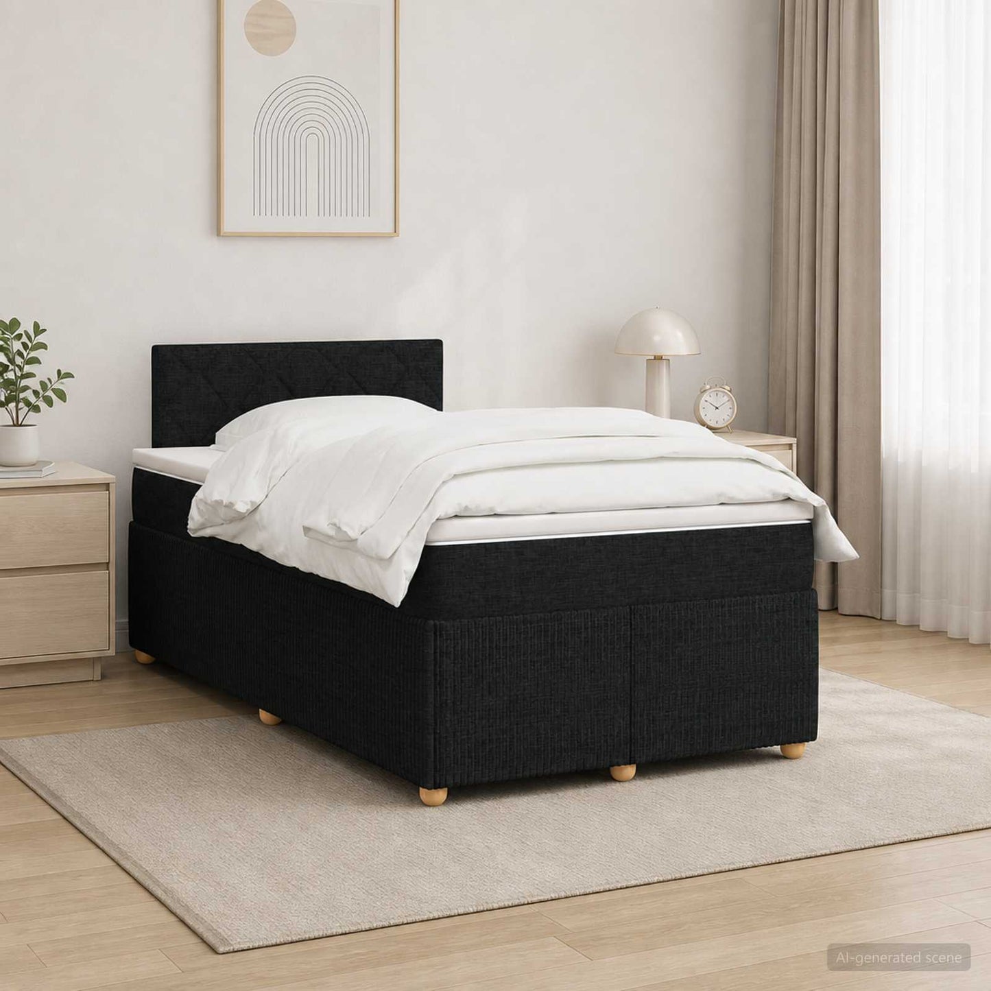 Boxmadras med topmadras med hovedgærde Sort 120 x 190 cm Stof