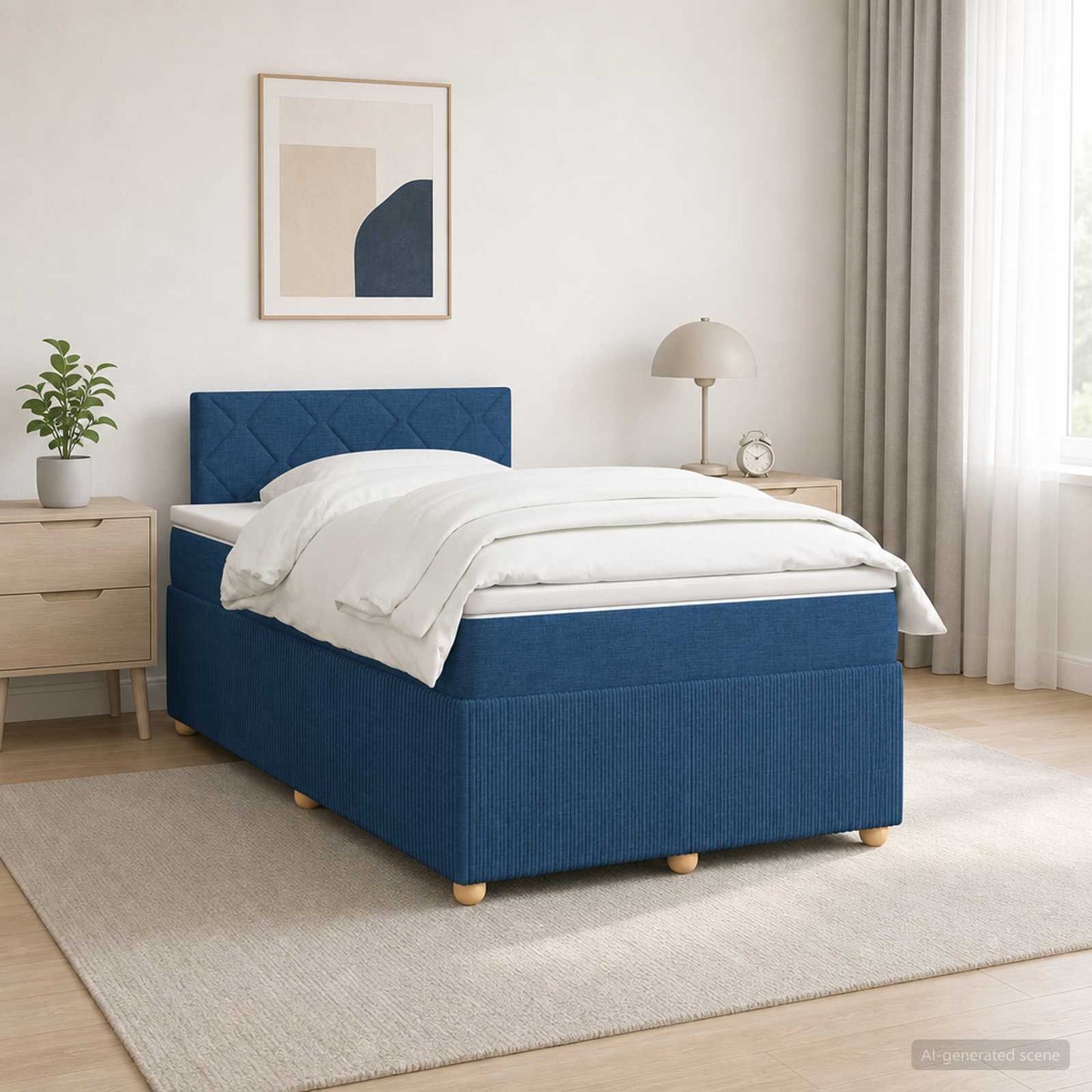 Boxmadras med topmadras med hovedgærde Blå 120 x 190 cm Stof