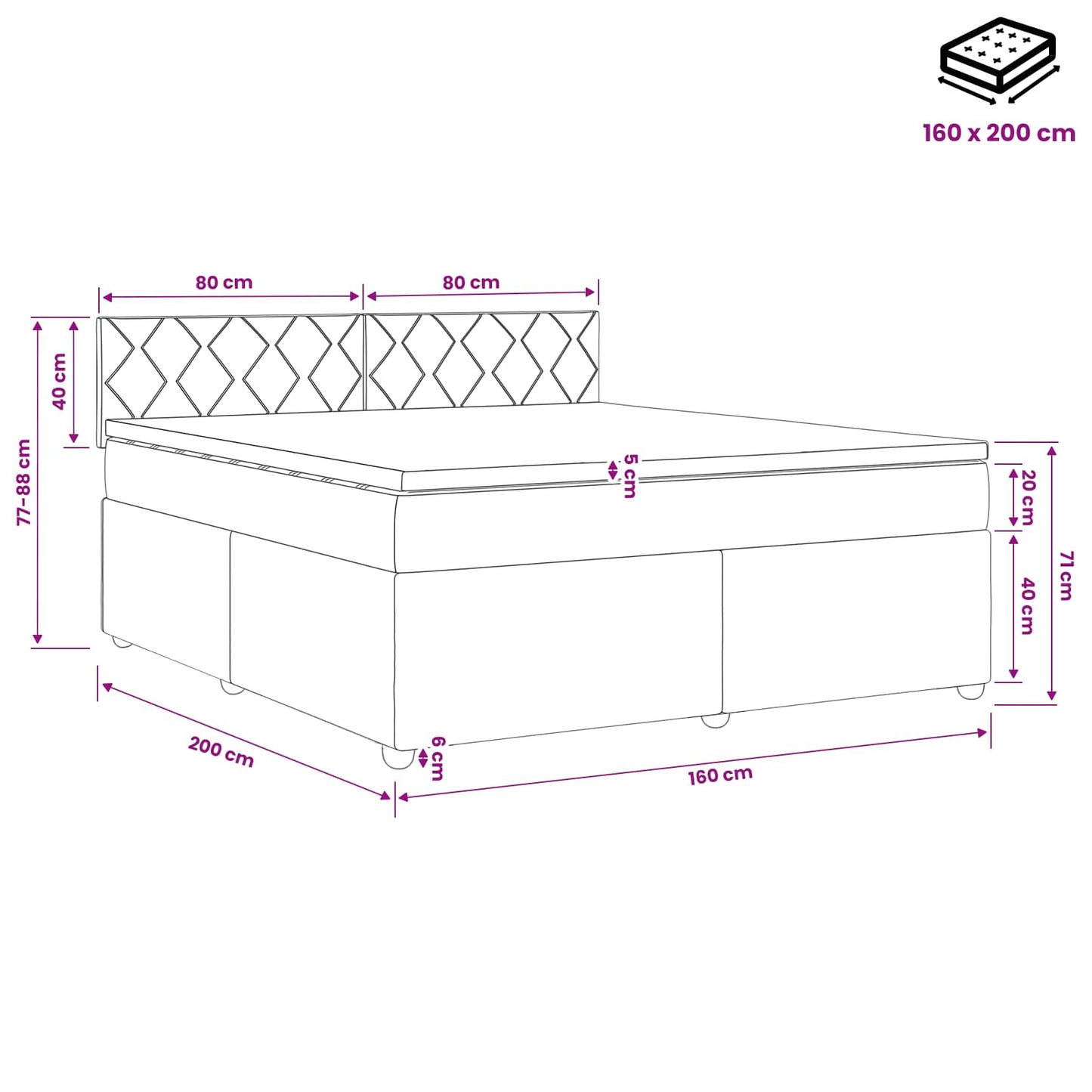 Boxmadras med topmadras Cremefarvet 160 x 200 cm Stof