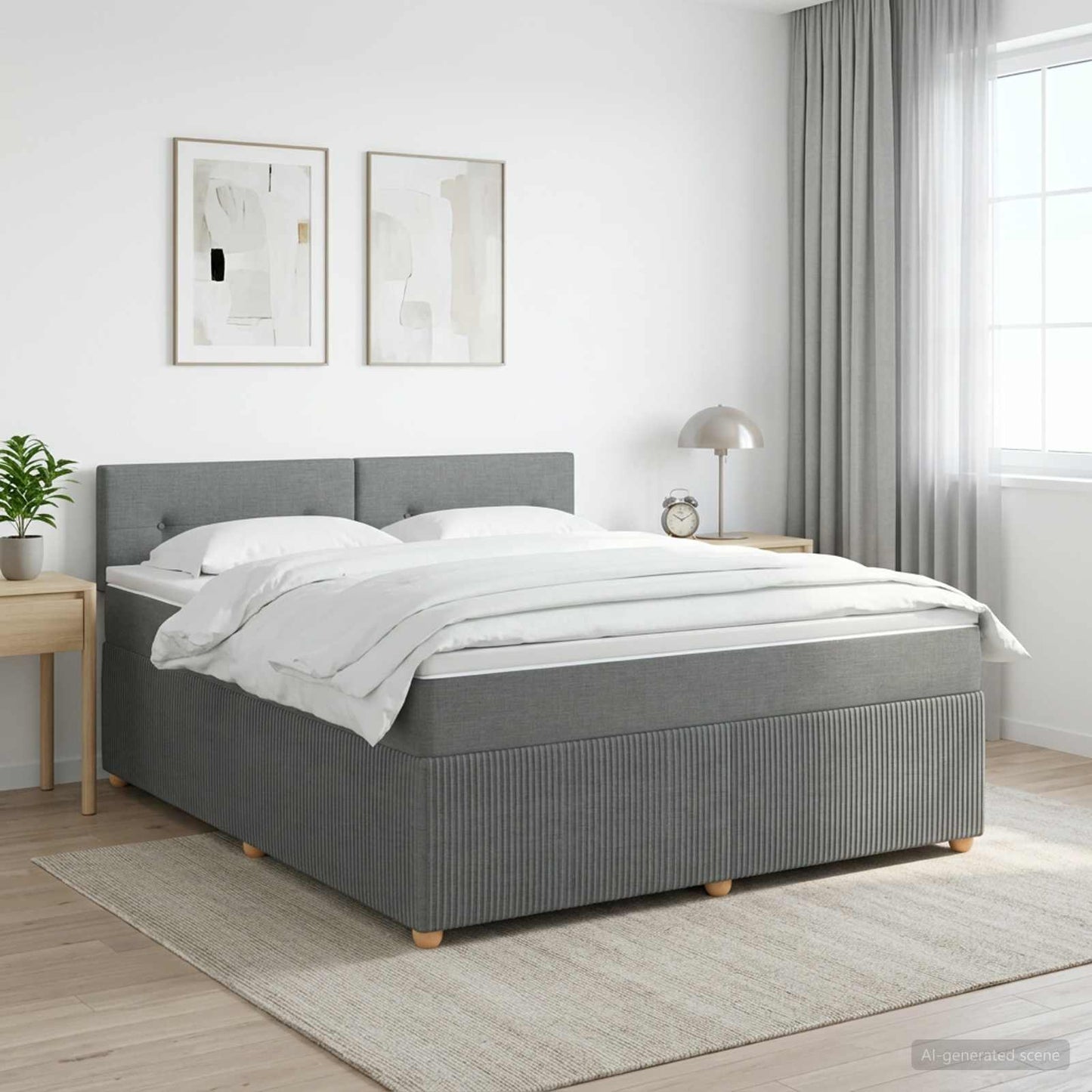 Boxmadras med topmadras Mørkegrå 180 x 200 cm Stof