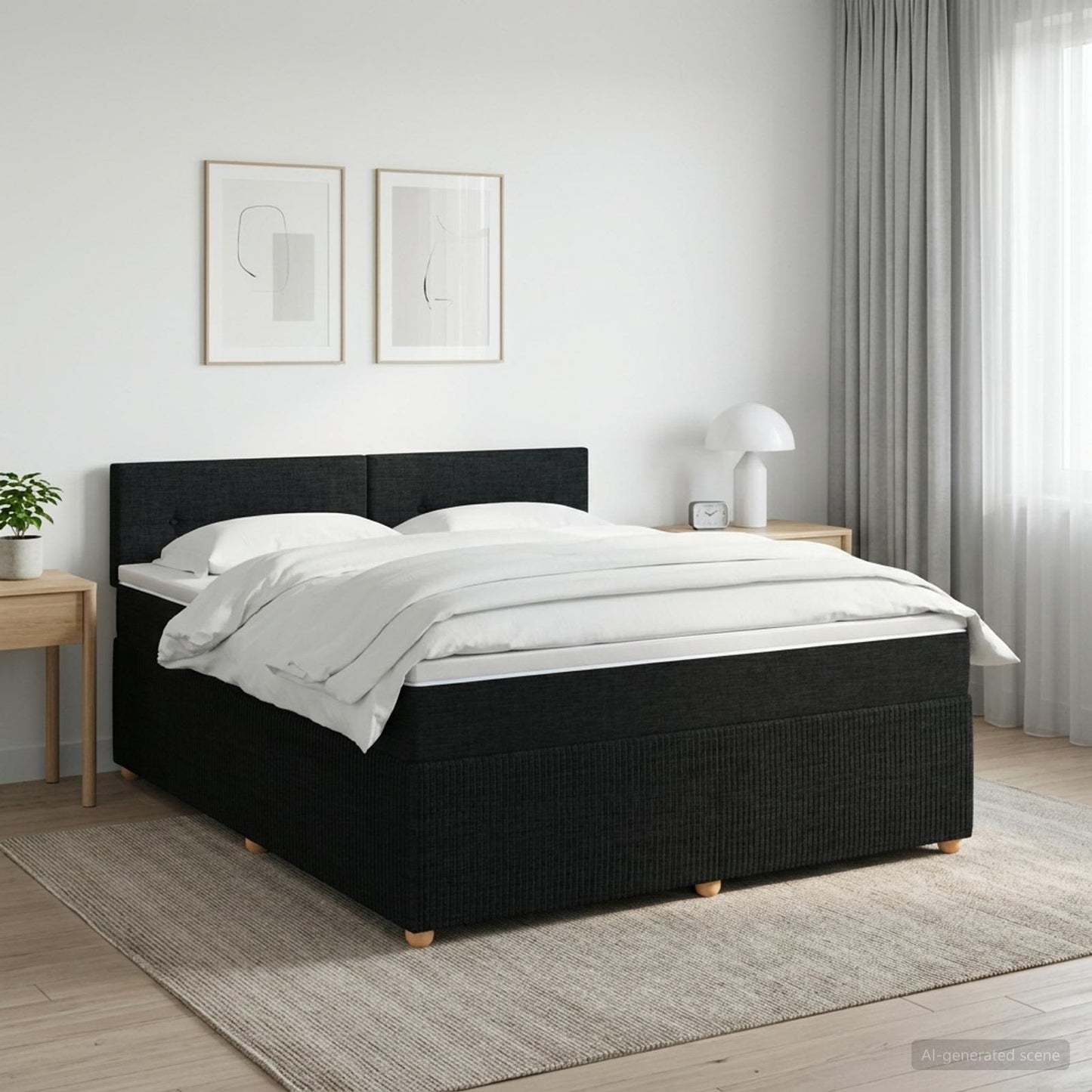 Boxmadras med topmadras med hovedgærde Sort 140 x 200 cm Stof