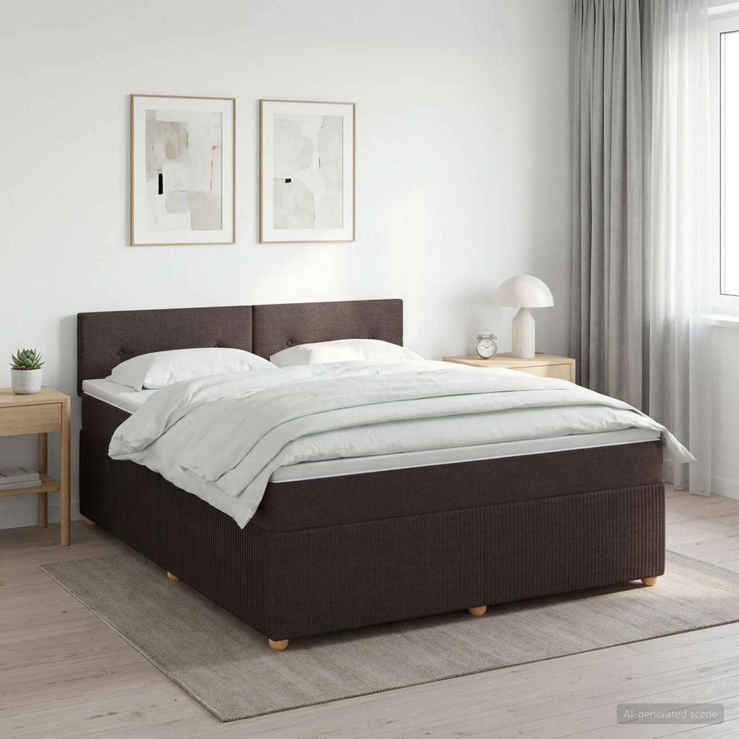 Boxmadras med topmadras Mørk Brun 180 x 200 cm Stof