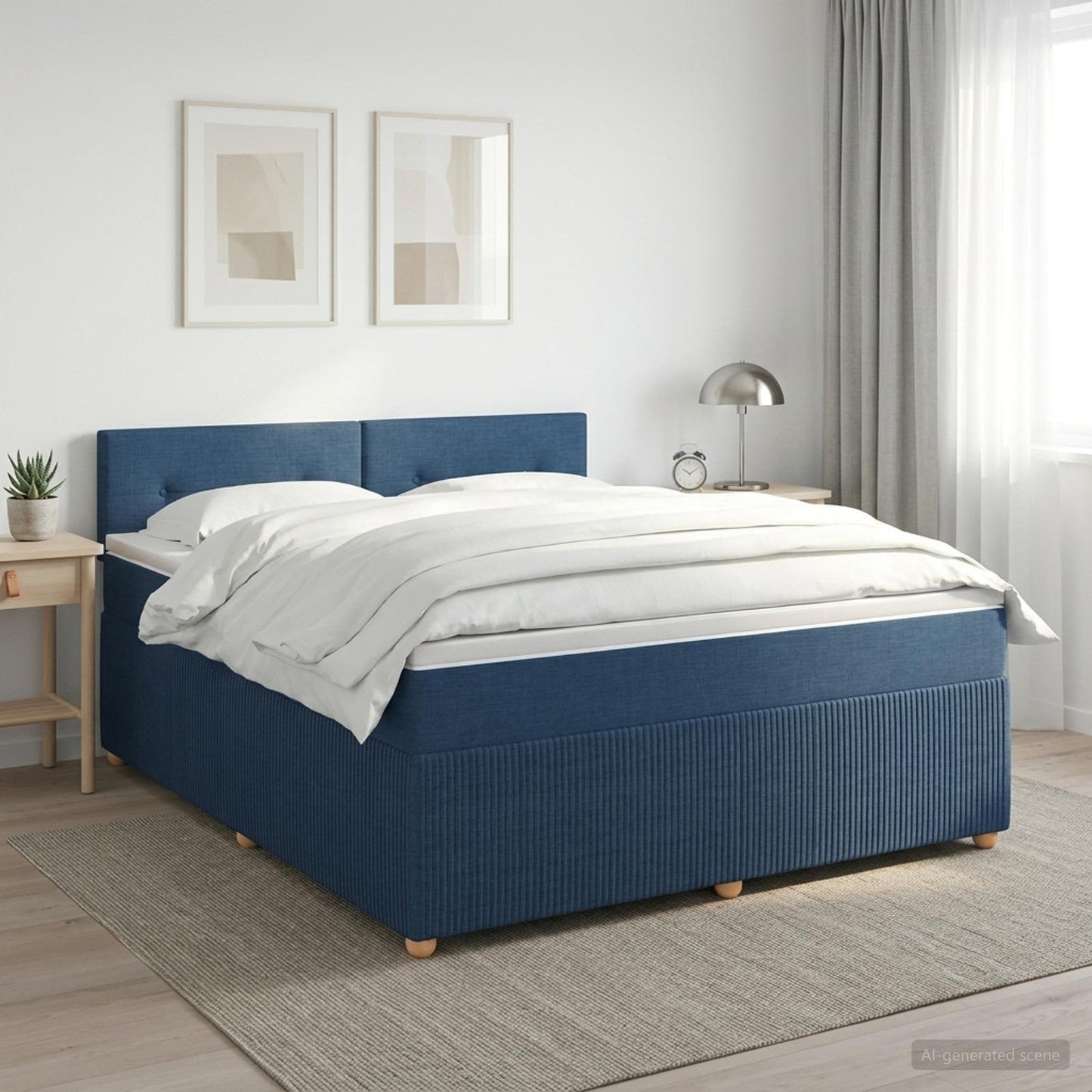 Boxmadras med topmadras med hovedgærde Blå 180 x 200 cm Stof