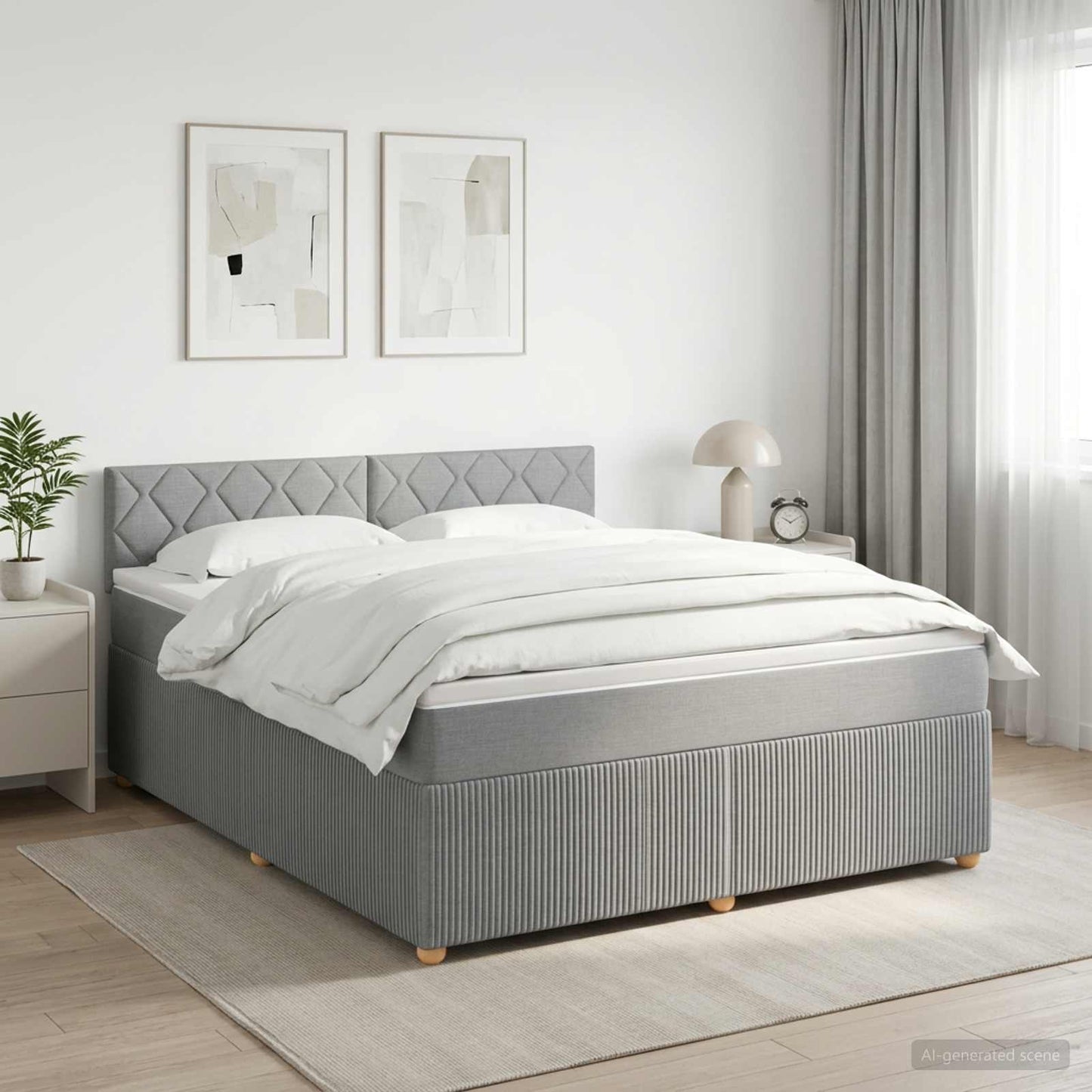 Boxmadras med topmadras Lysegrå 160 x 200 cm Stof