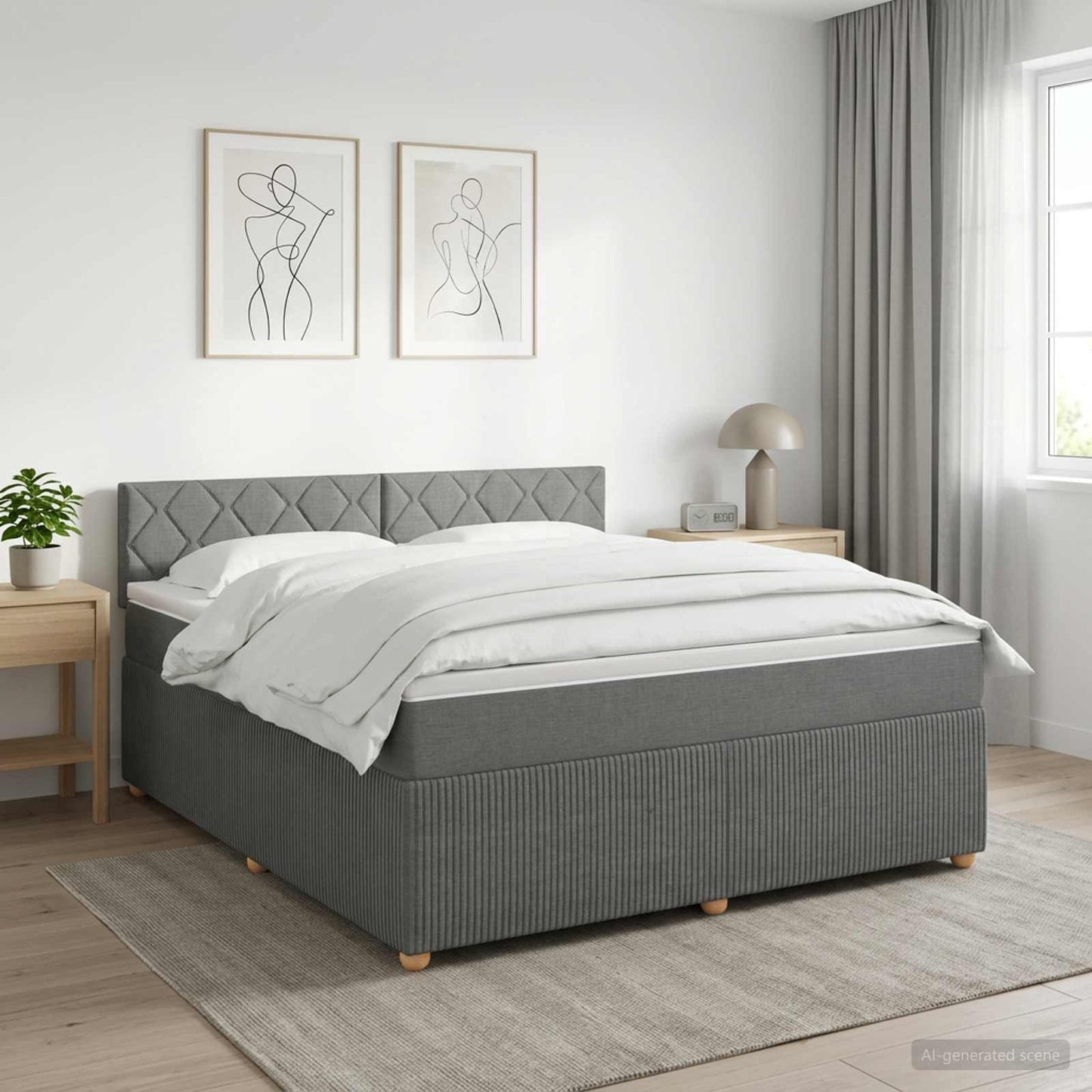 Boxmadras med topmadras Mørkegrå 180 x 200 cm Stof