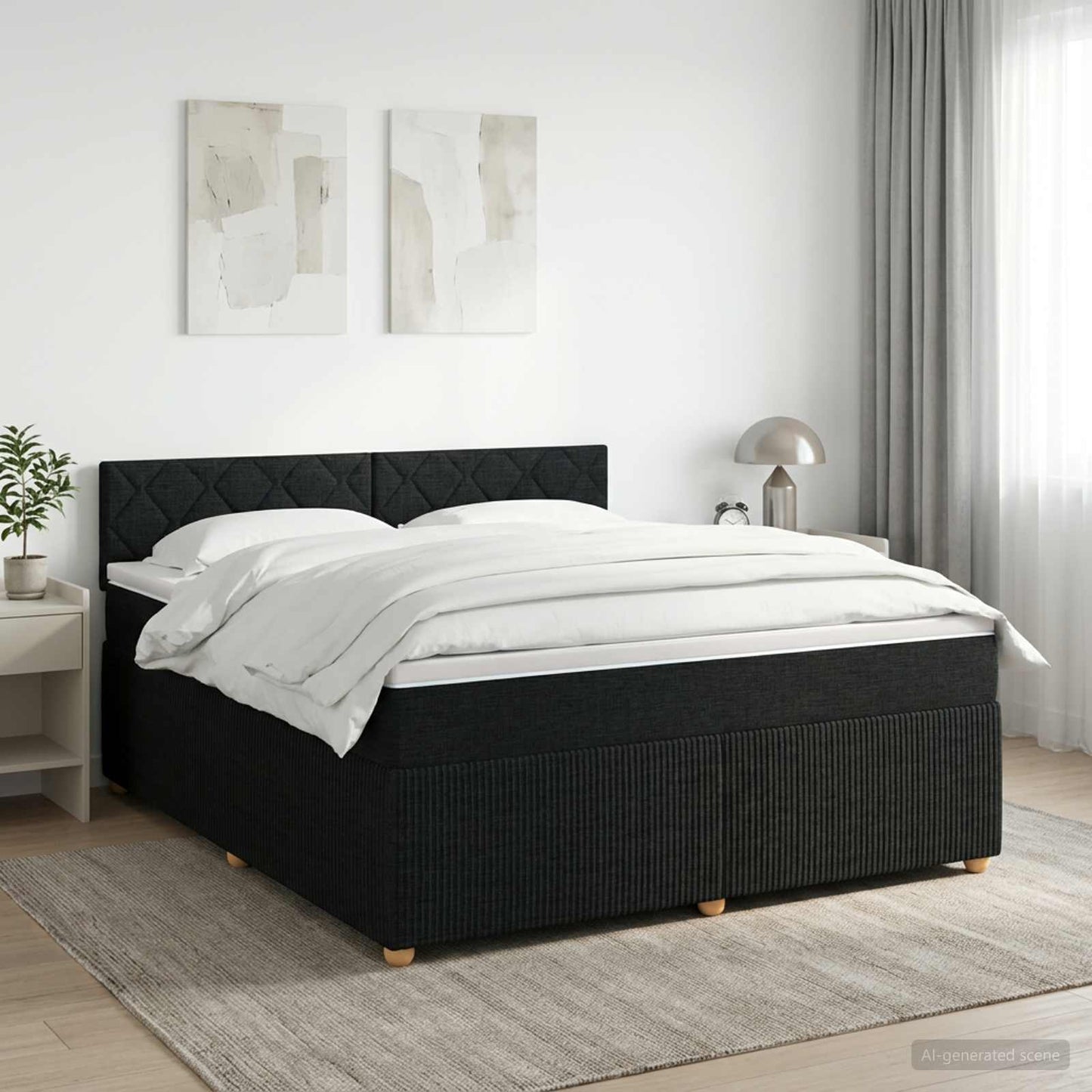 Boxmadras med topmadras med hovedgærde Sort 140 x 200 cm Stof