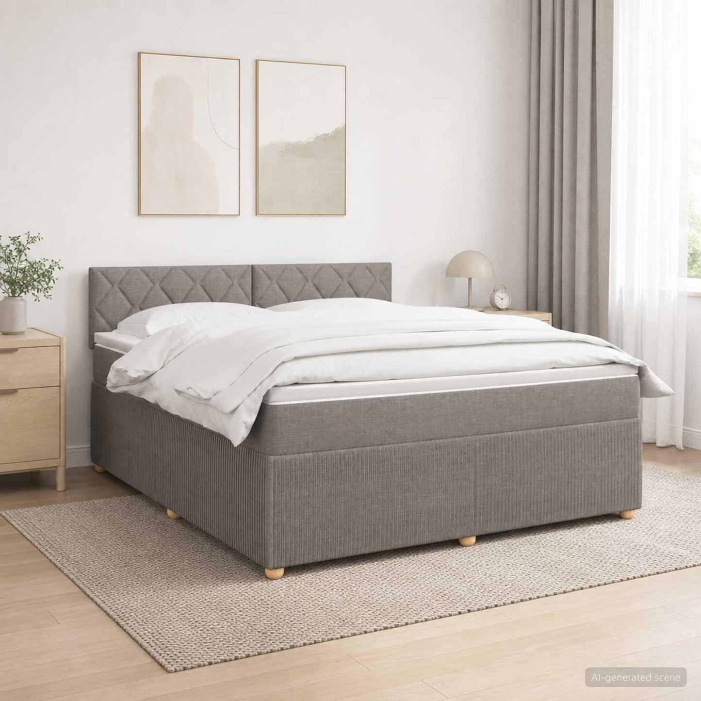 Boxmadras med topmadras Gråbrun 180 x 200 cm Stof