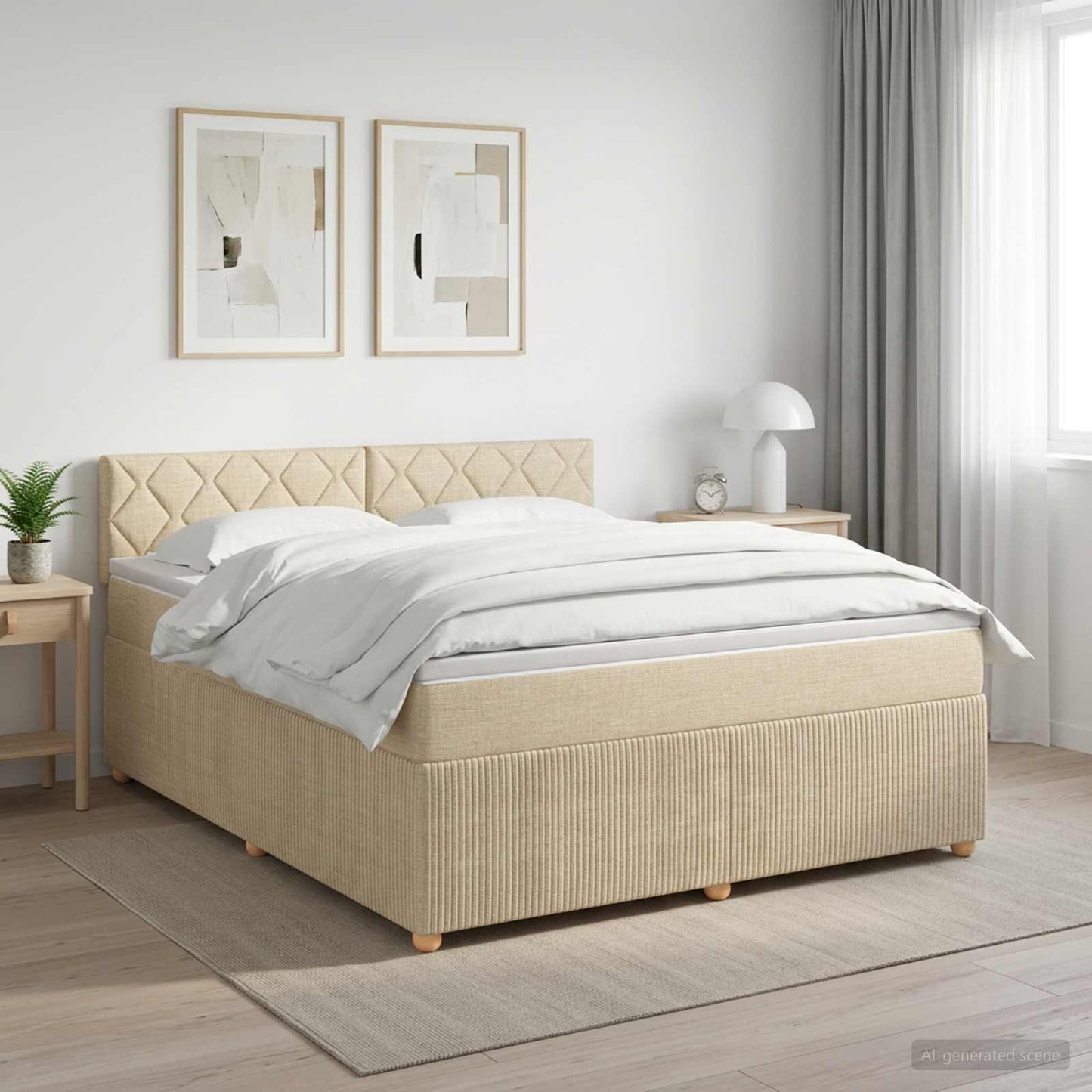 Boxmadras med topmadras Cremefarvet 180 x 200 cm Stof