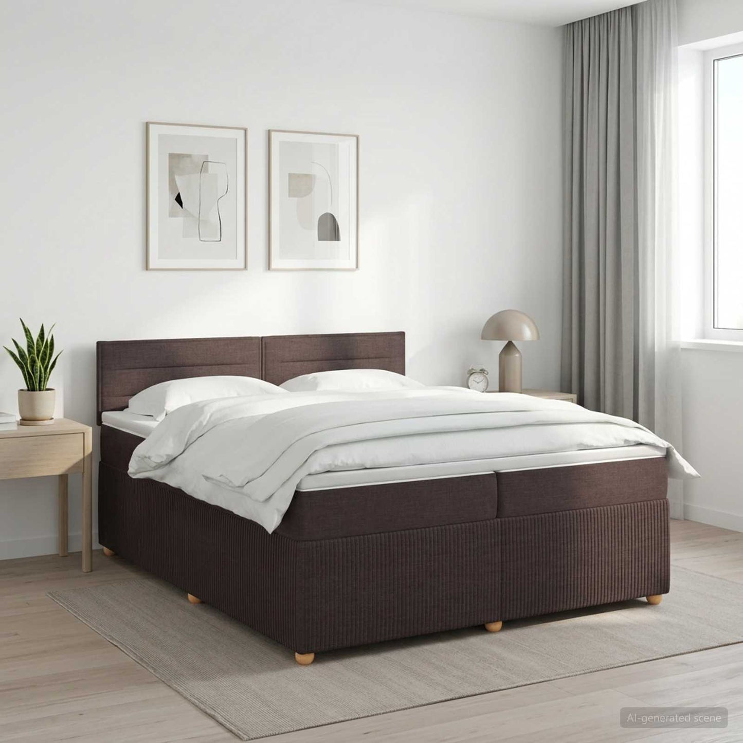 Boxmadras med topmadras Mørk Brun 200 x 200 cm Stof