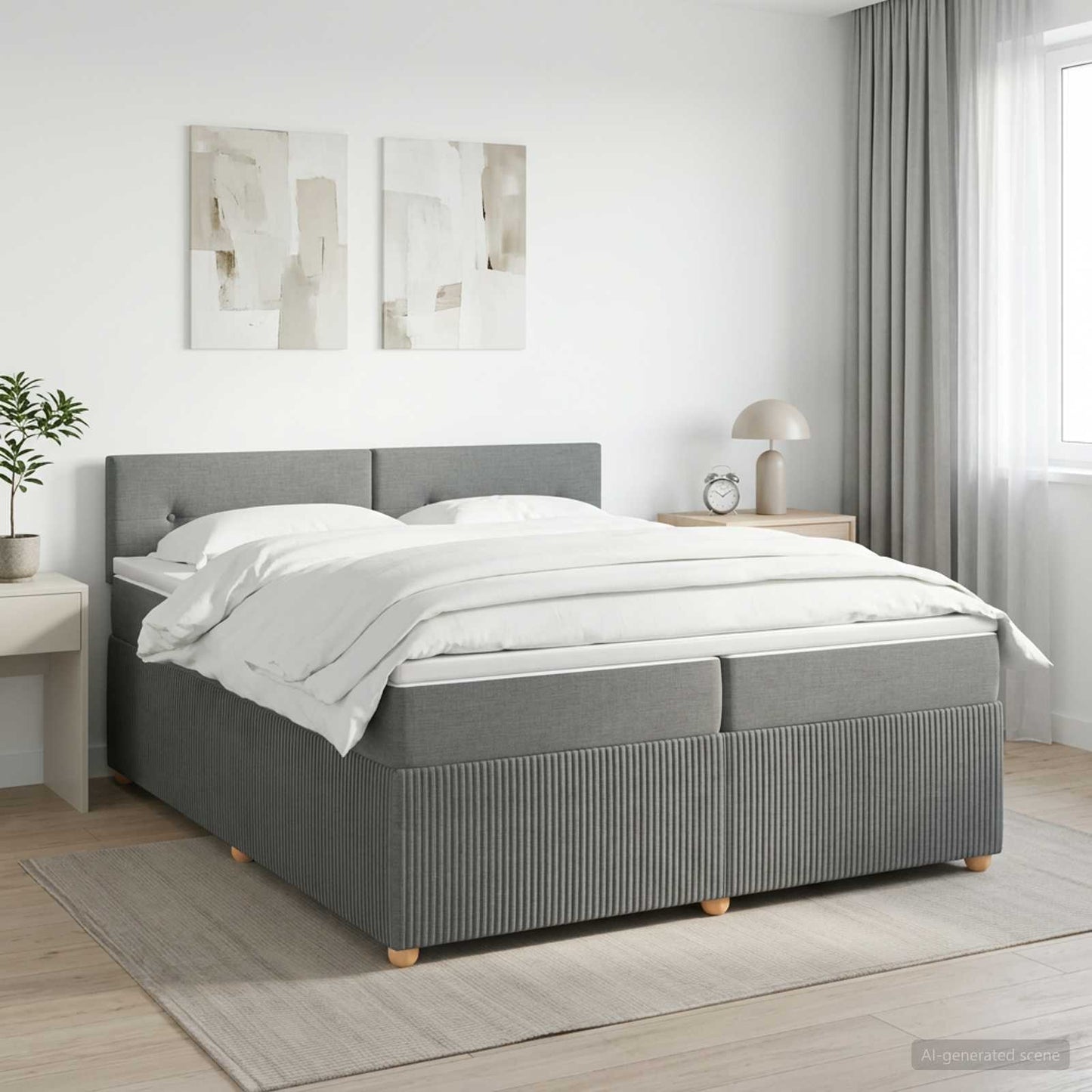 Boxmadras med topmadras Mørkegrå 200 x 200 cm Stof