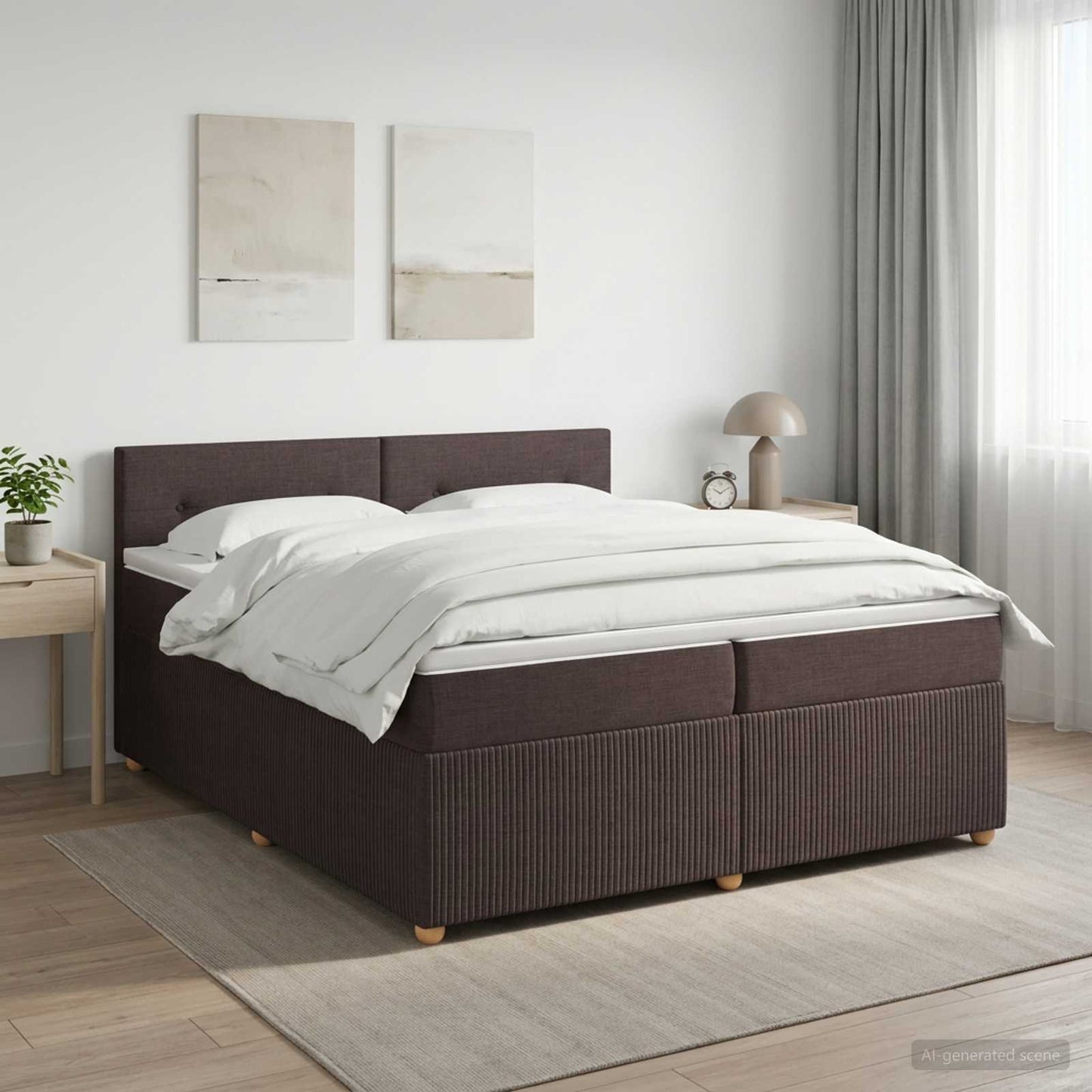 Boxmadras med topmadras Mørk Brun 200 x 200 cm Stof