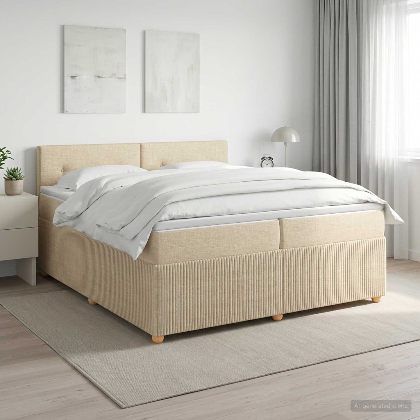 Boxmadras med topmadras Cremefarvet 200 x 200 cm Stof