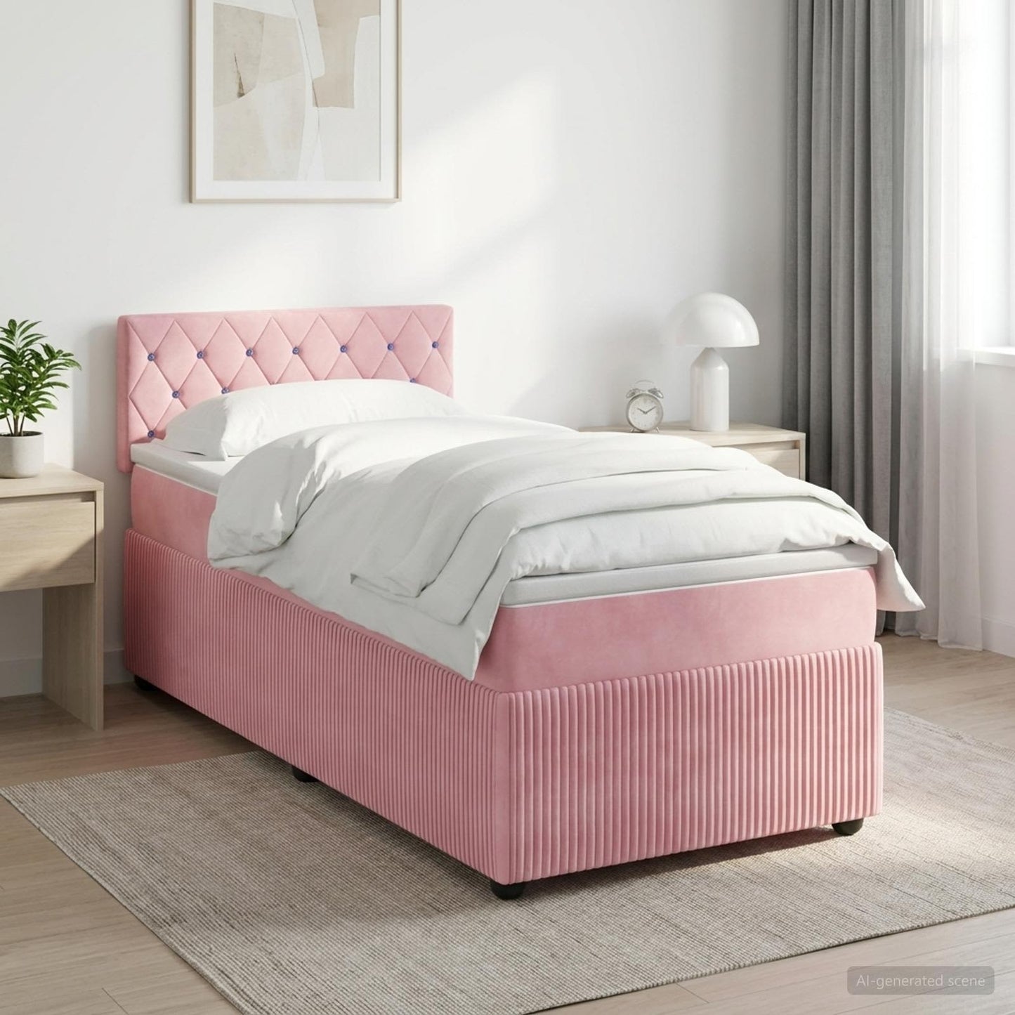 Boxmadras med topmadras Lyserød 100 x 200 cm Fløjl