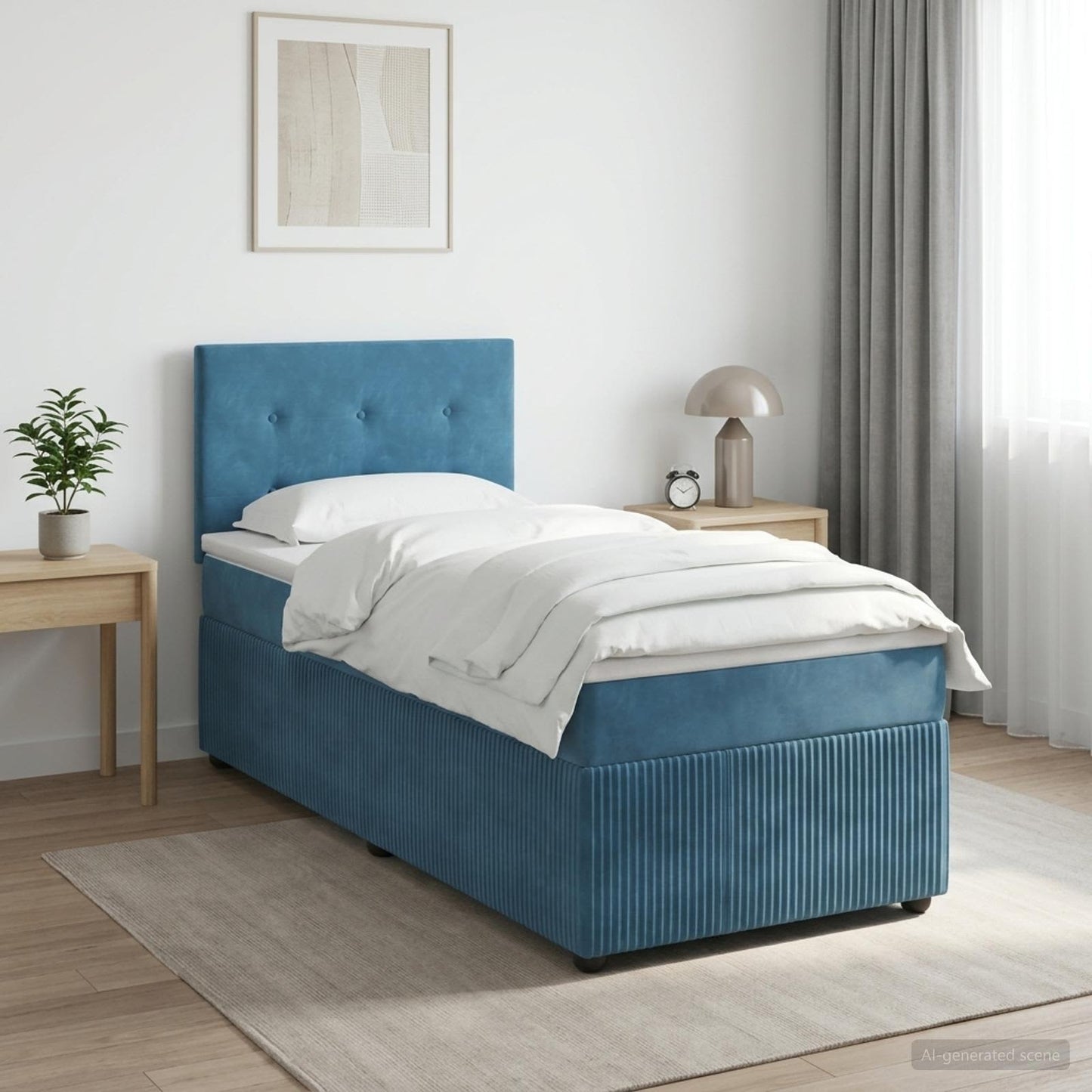 Boxmadras med topmadras Mørk blå 80 x 200 cm Fløjl