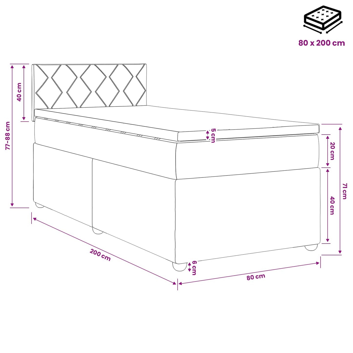 Boxmadras med topmadras Mørk blå 80 x 200 cm Fløjl