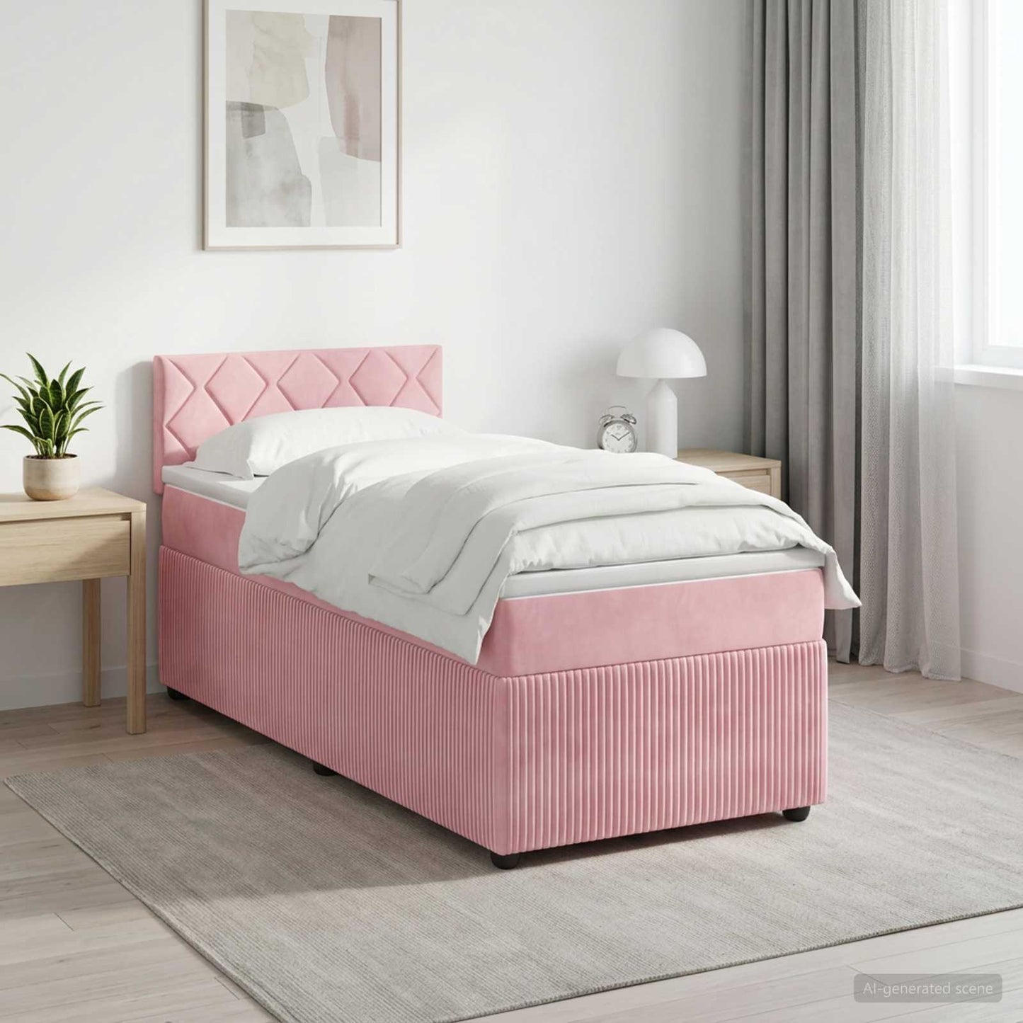 Boxmadras med topmadras Lyserød 90 x 200 cm Fløjl
