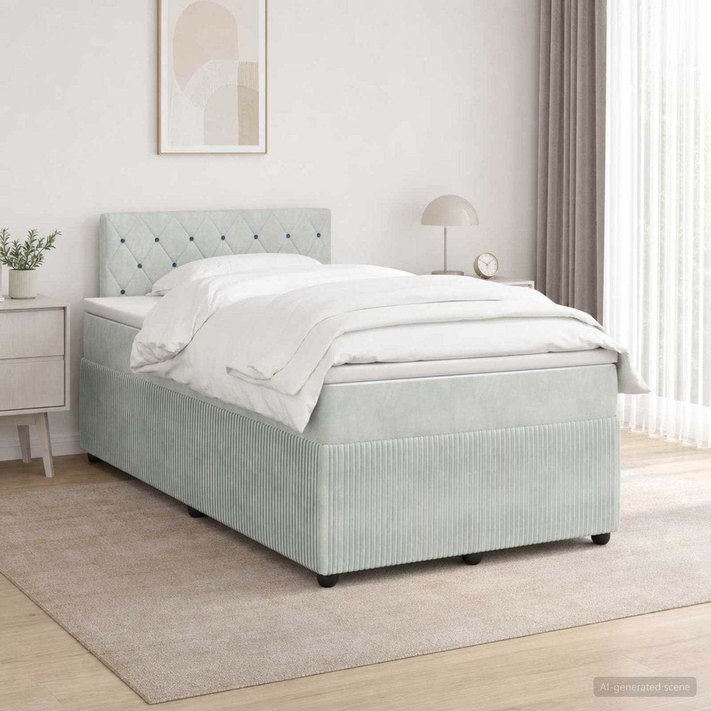 Boxmadras med topmadras Lysegrå 120 x 190 cm Fløjl