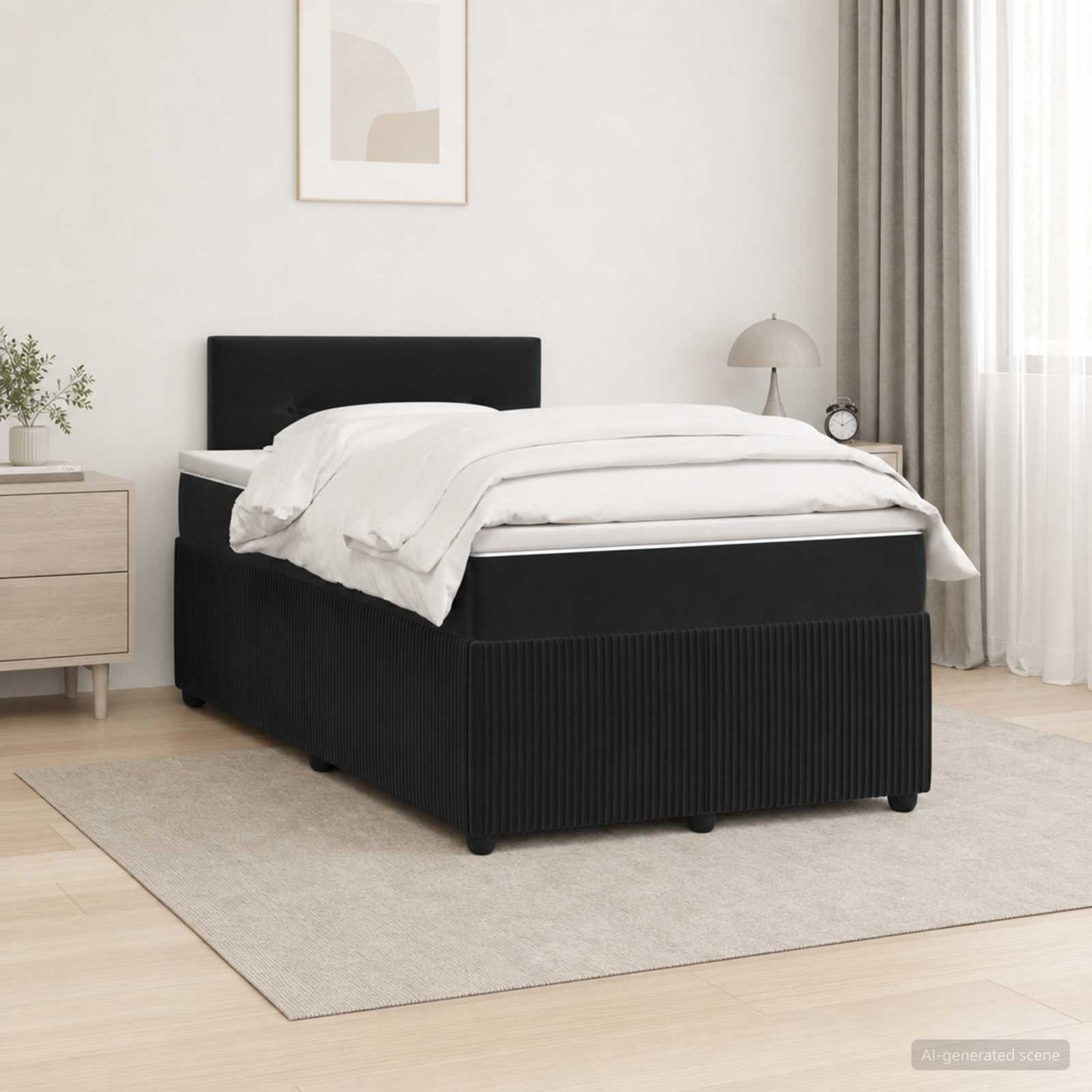 Boxmadras med topmadras med hovedgærde Sort 120 x 190 cm Fløjl
