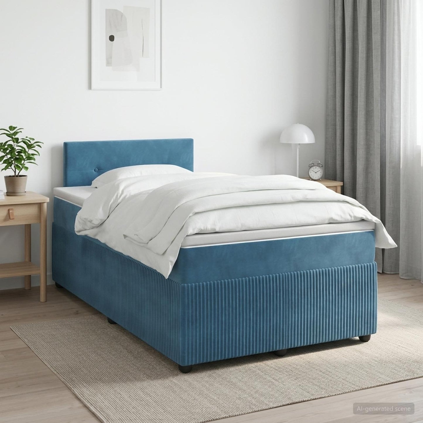 Boxmadras med topmadras med hovedgærde Blå 120 x 190 cm Fløjl