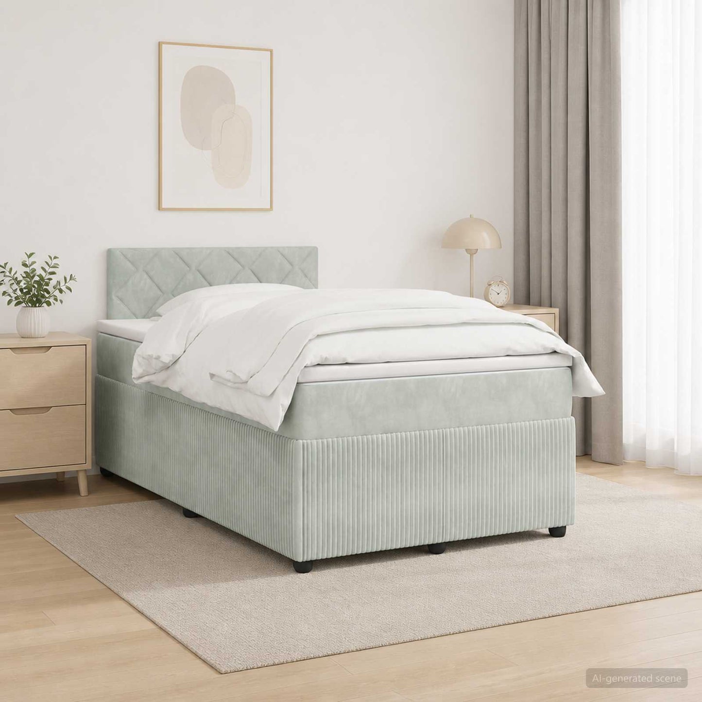 Boxmadras med topmadras Lysegrå 120 x 190 cm Fløjl