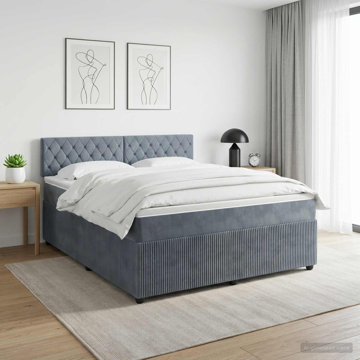 Boxmadras med topmadras Mørkegrå 140 x 190 cm Fløjl